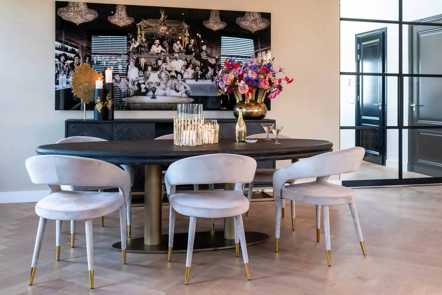 Kumode Blackbone misiņa 4 durvis Richmond Interiors 91/225/45 cm melna rustikāla - N1 Home