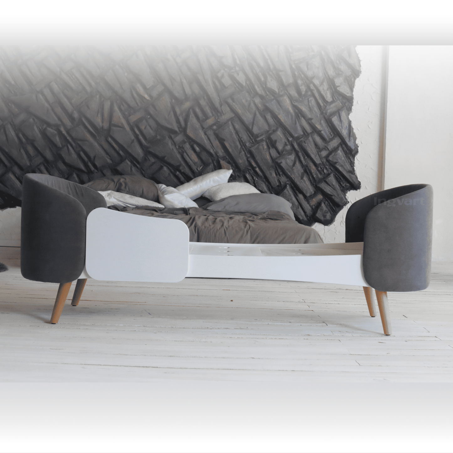 Ovāla bērnu gultiņa Transformers Fly Bed velvet 145/104/66 cm violeta krāsa - N1 Home