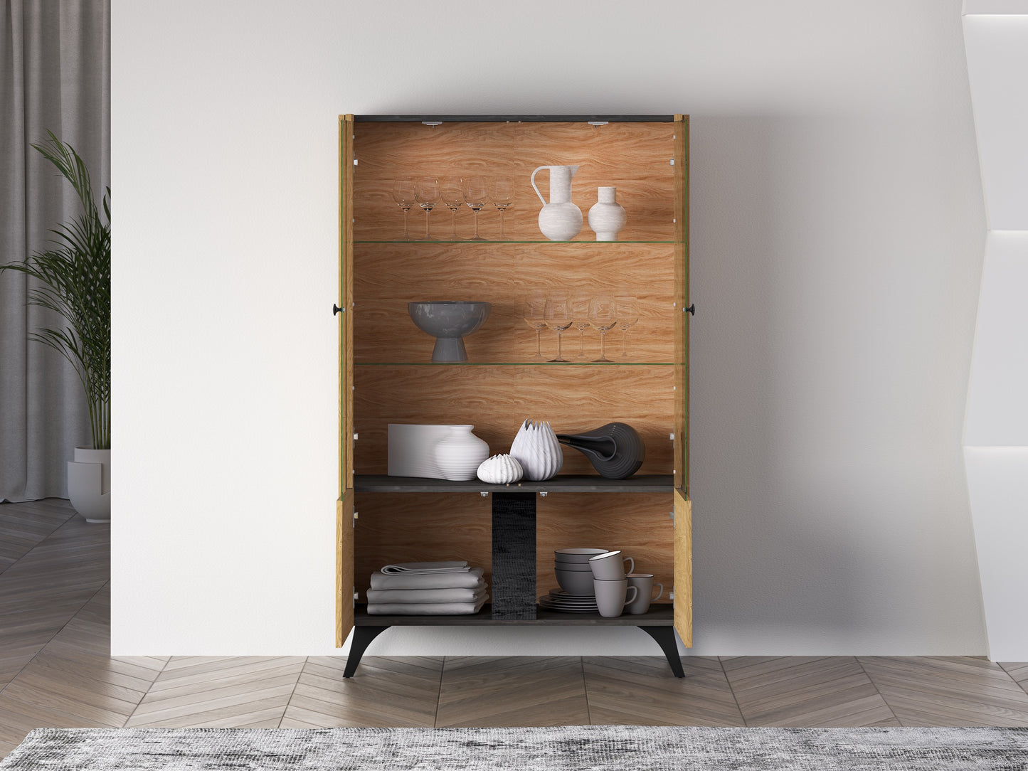 Skapis Toskana 152/94/38 cm ozols/melns - N1 Home