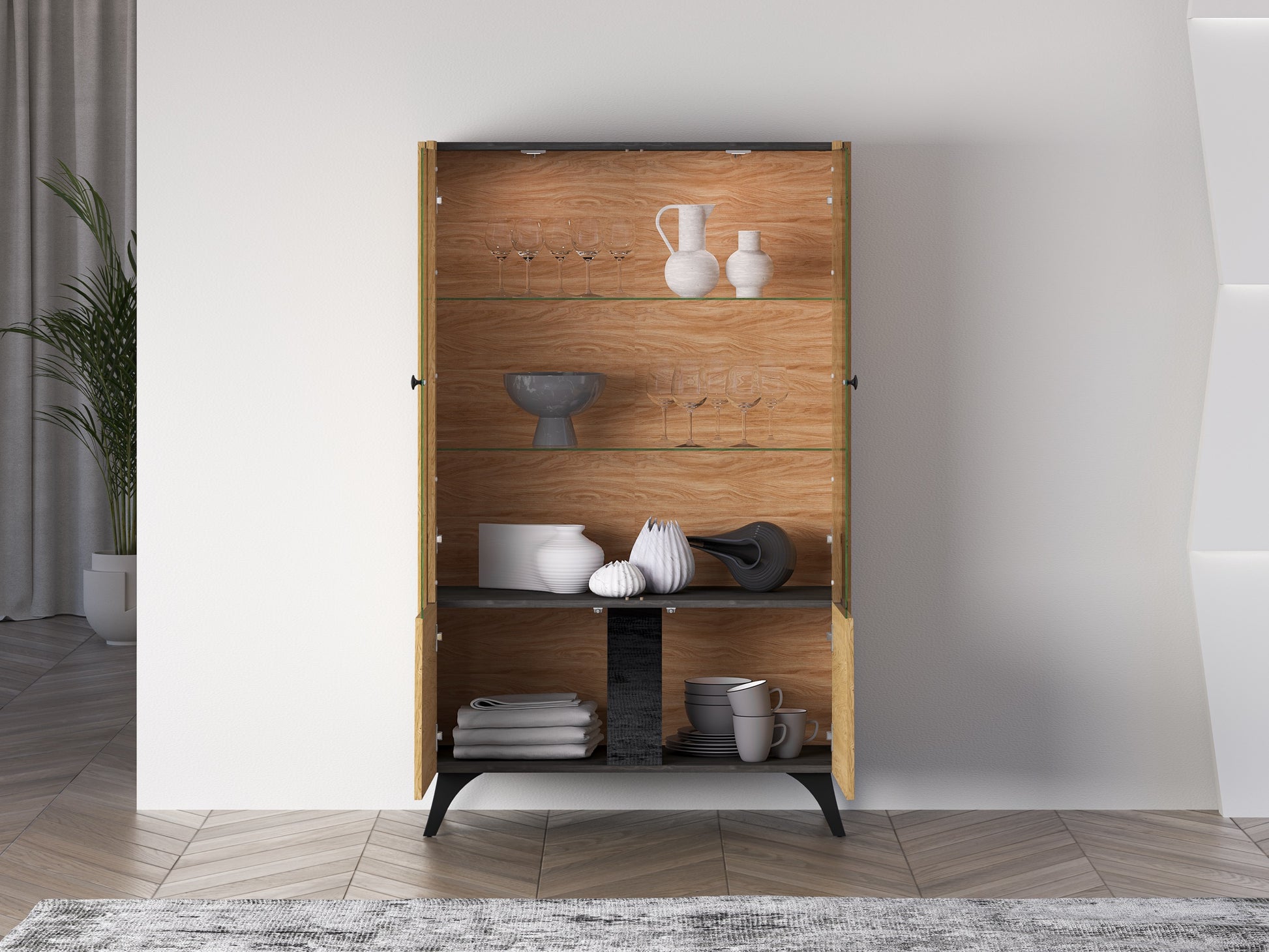 Skapis Toskana 152/94/38 cm ozols/melns - N1 Home