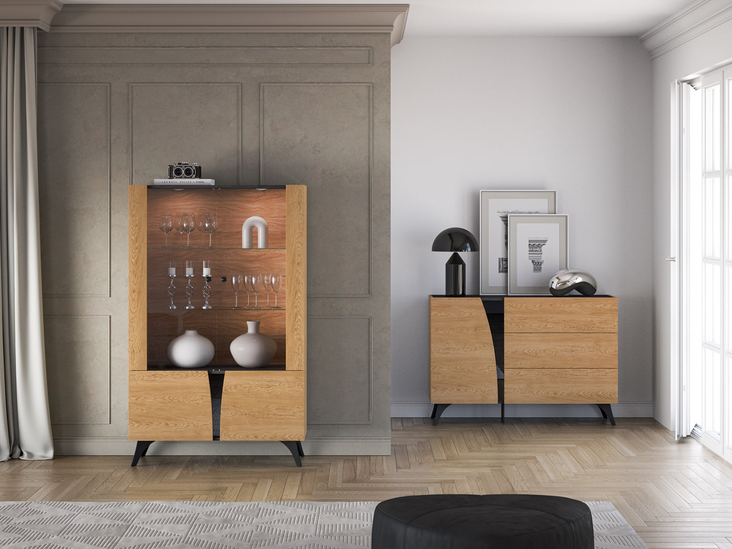 Skapis Toskana 152/94/38 cm ozols/melns - N1 Home