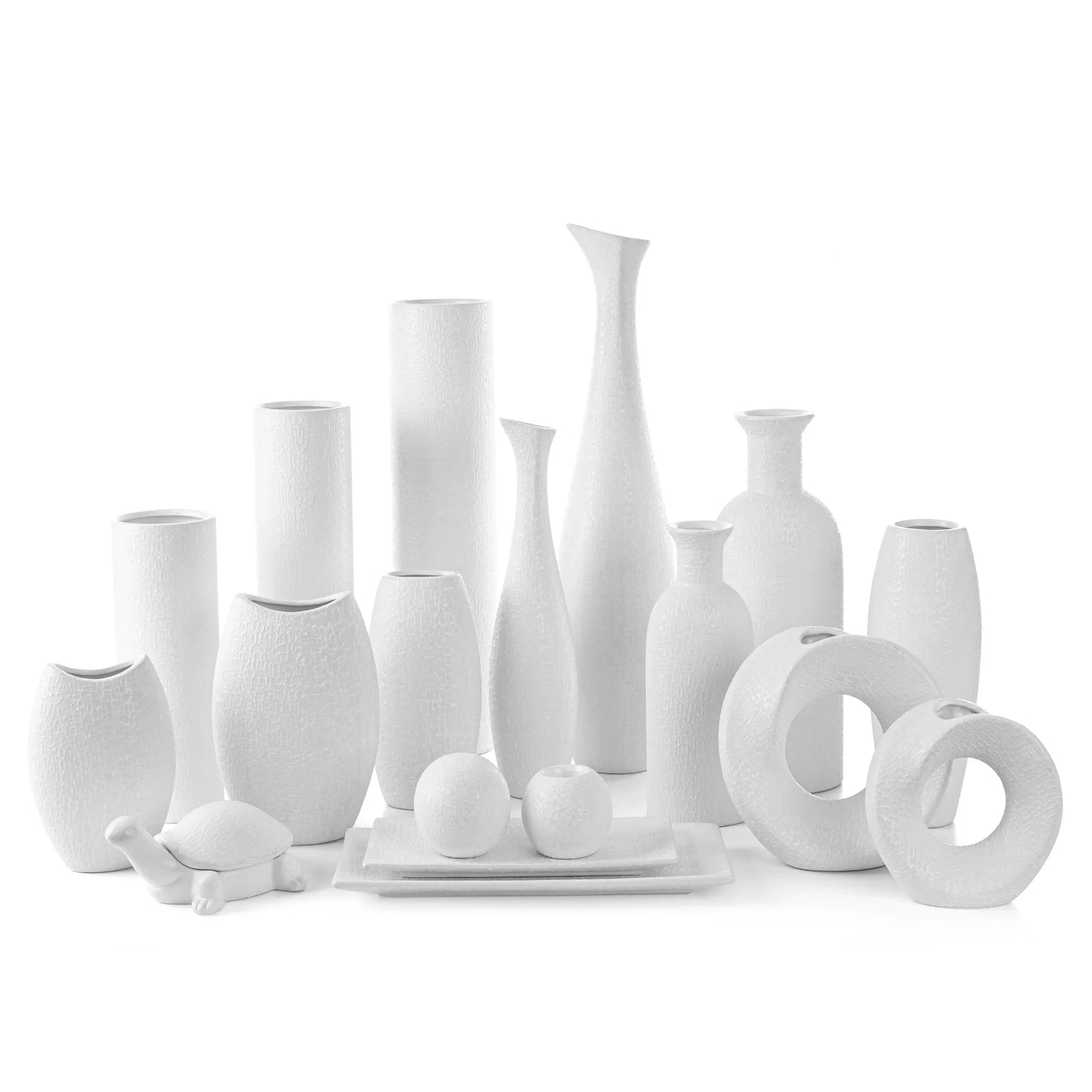 Keramikas vāze Riza ar smalku, spīdīgu rakstu 23/9/22 cm balts - N1 Home