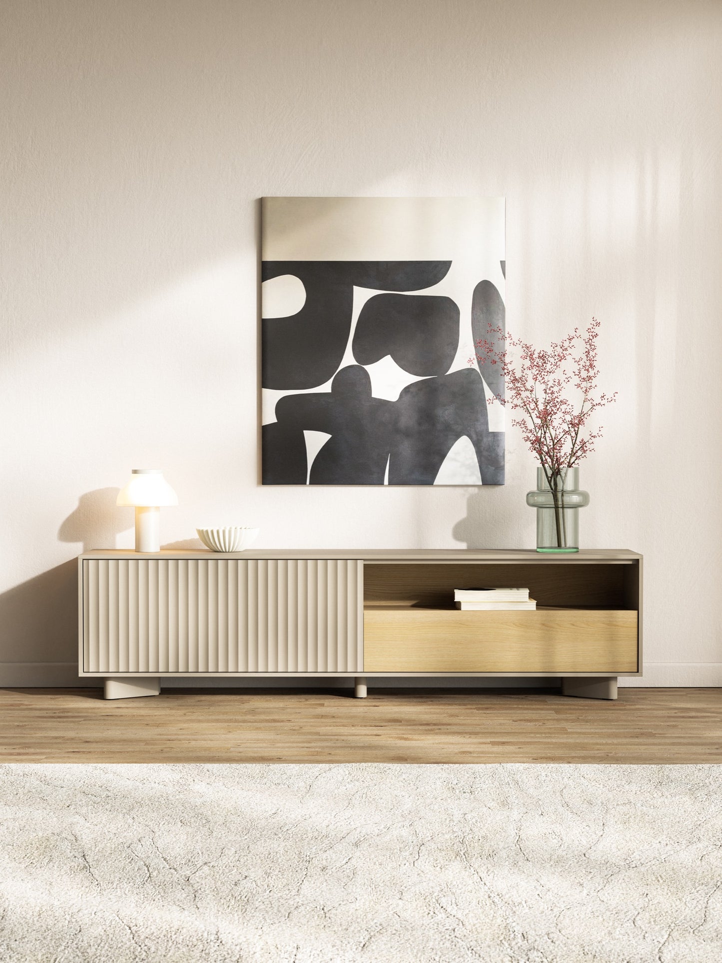 TV skapis Distri Riffle 175/46/35 cm Vičencas ozols/kašmirs