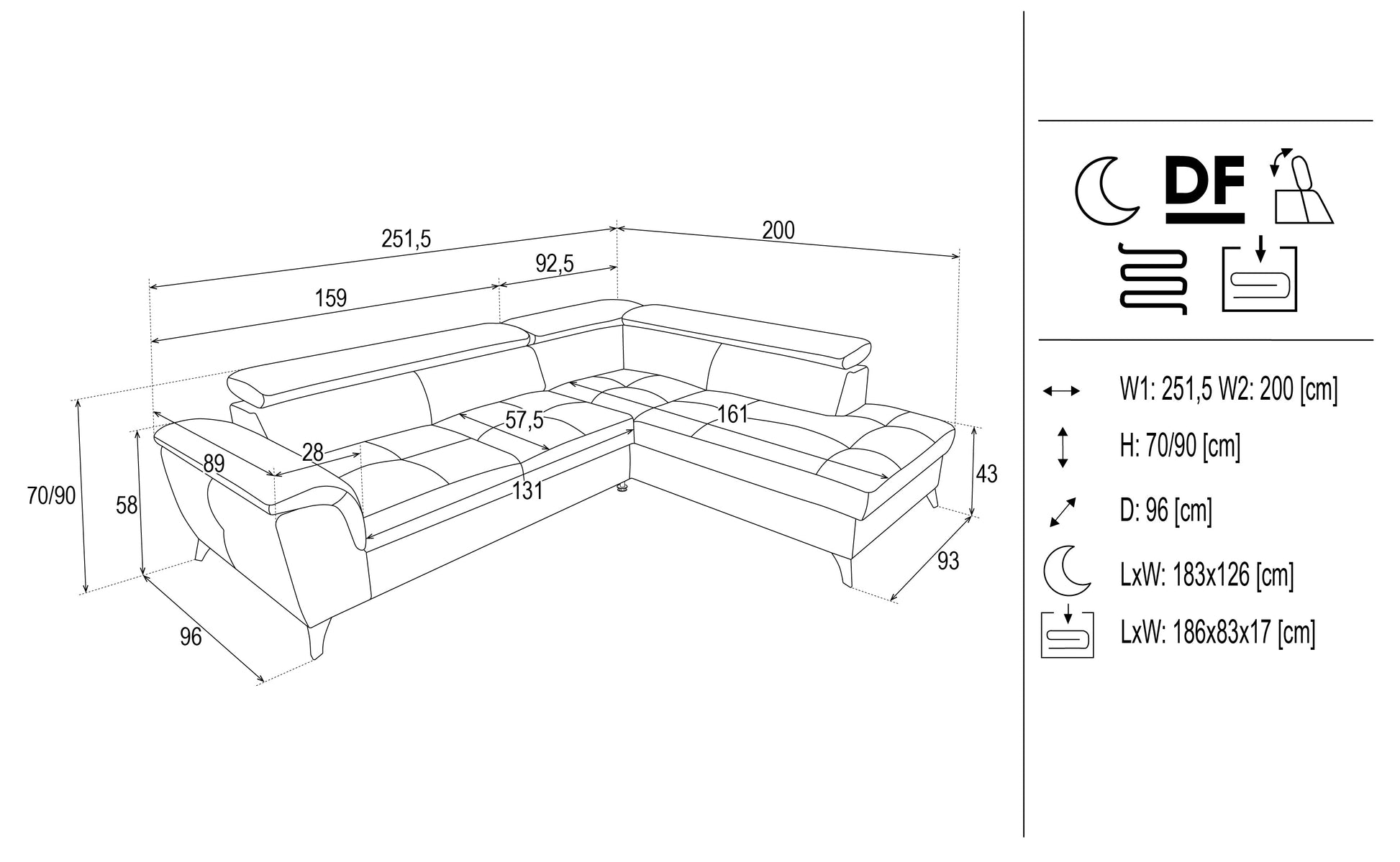 Dīvāns Alda 251/90/96 cm bēšs - N1 Home
