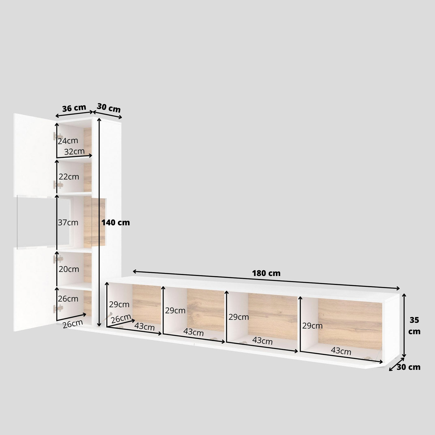 Sienas bloks Avalon 180/140/35 cm balts/Votan ozols