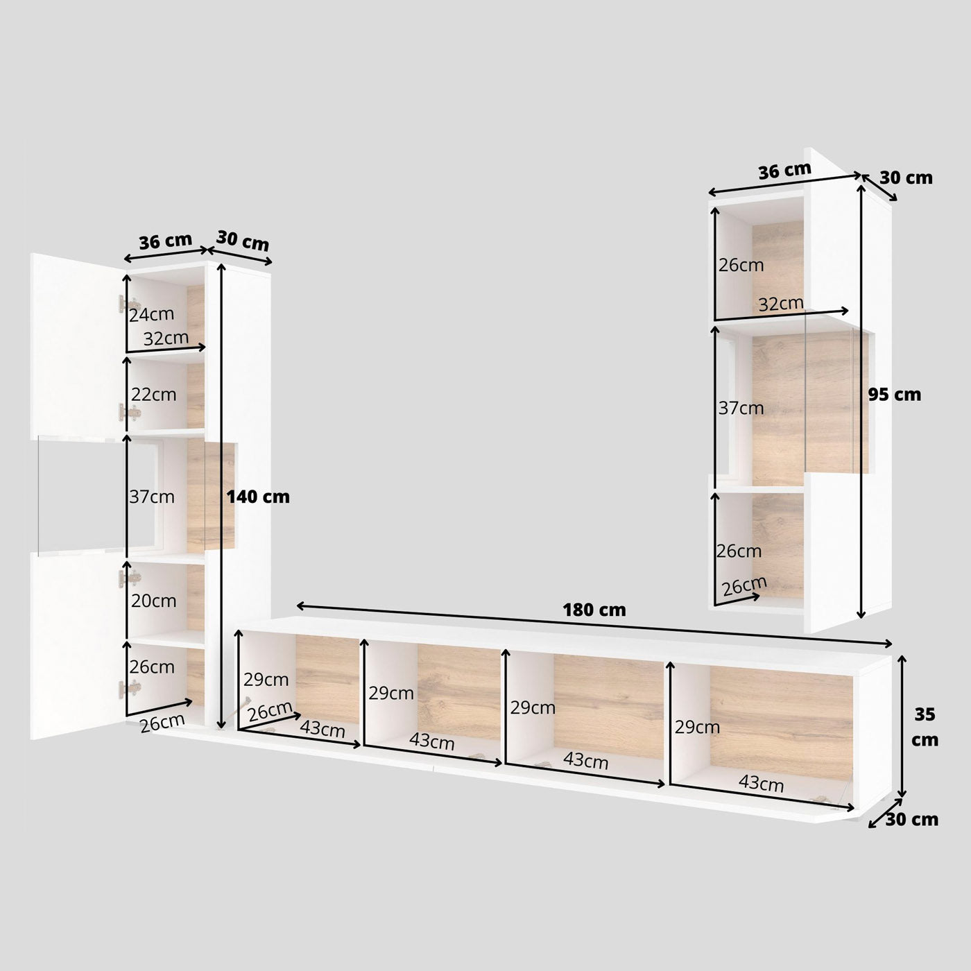 Sienas bloks Avalon 180/140/35 cm melns oniks/Votan ozols - N1 Home