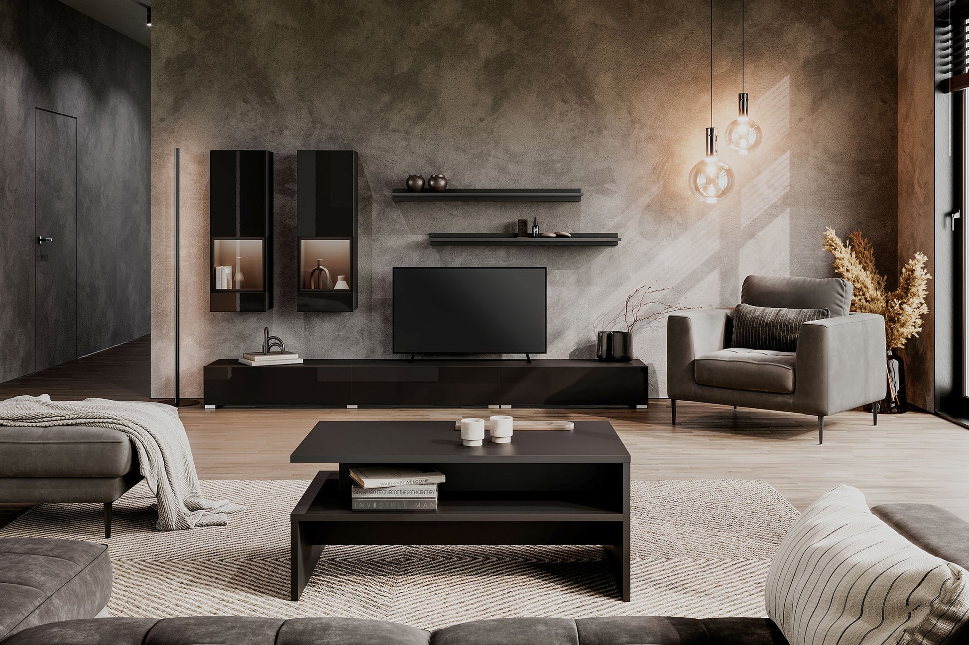 Sienas bloks Greece 270/41 cm melns spīdums/melns supermatēts - N1 Home