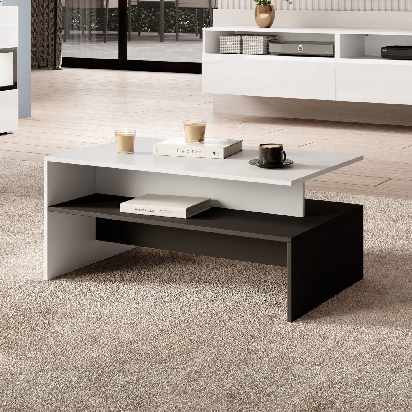 Kafijas galds Barots 100/60/45 cm balts/melns - N1 Home