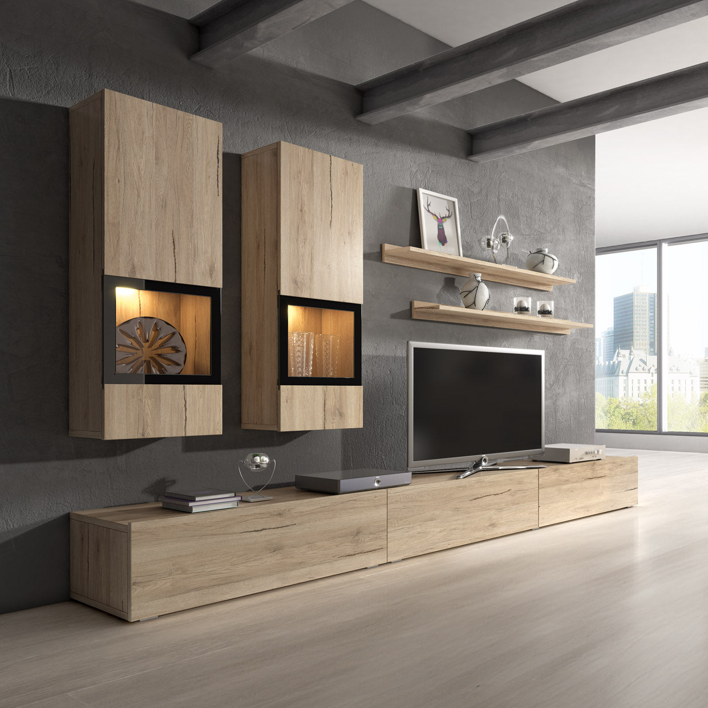 Sienas bloks Barots 270/41 cm San Remo gaišā ozola lamināts/melns