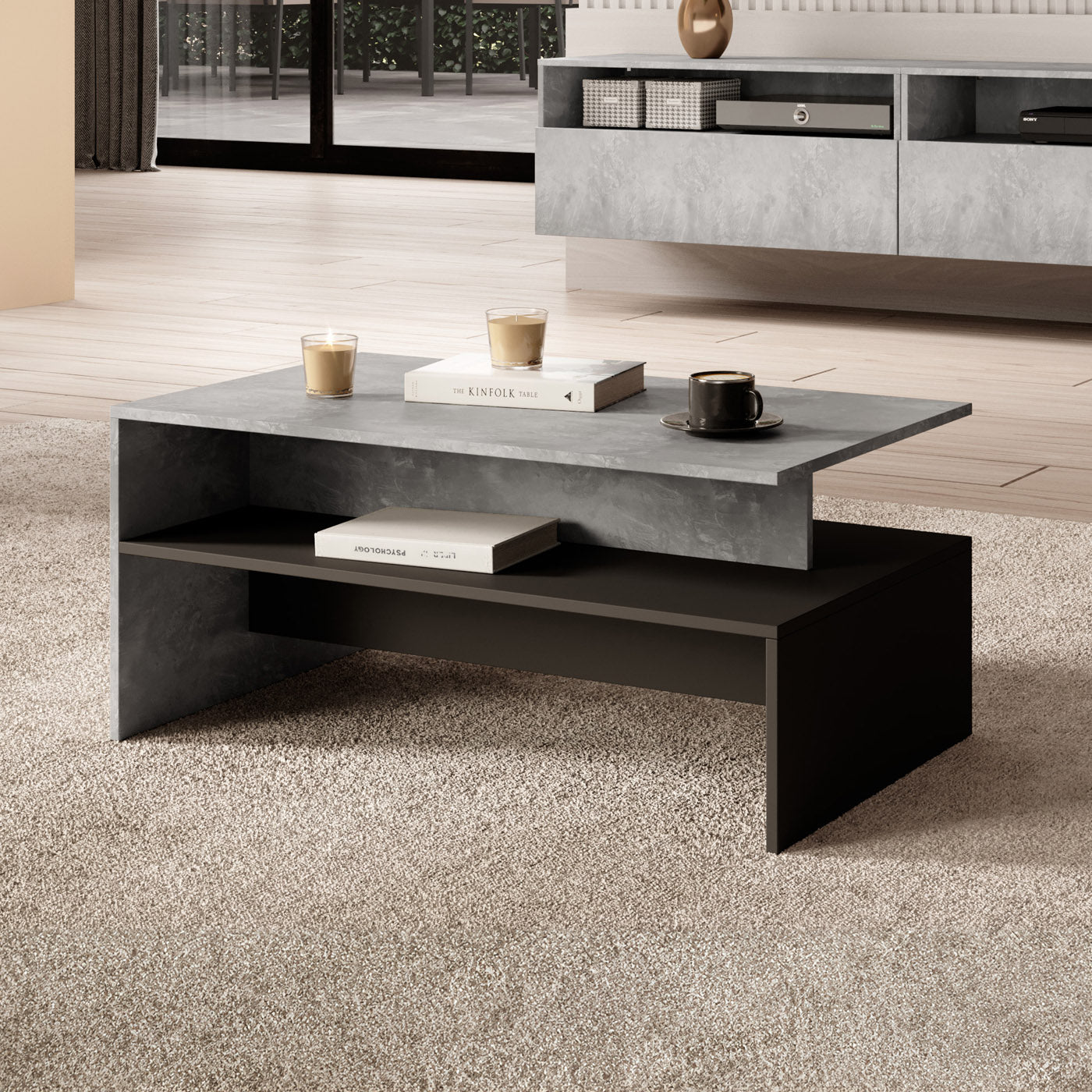 Kafijas galds Barots 100/60/45 cm betons/melns - N1 Home