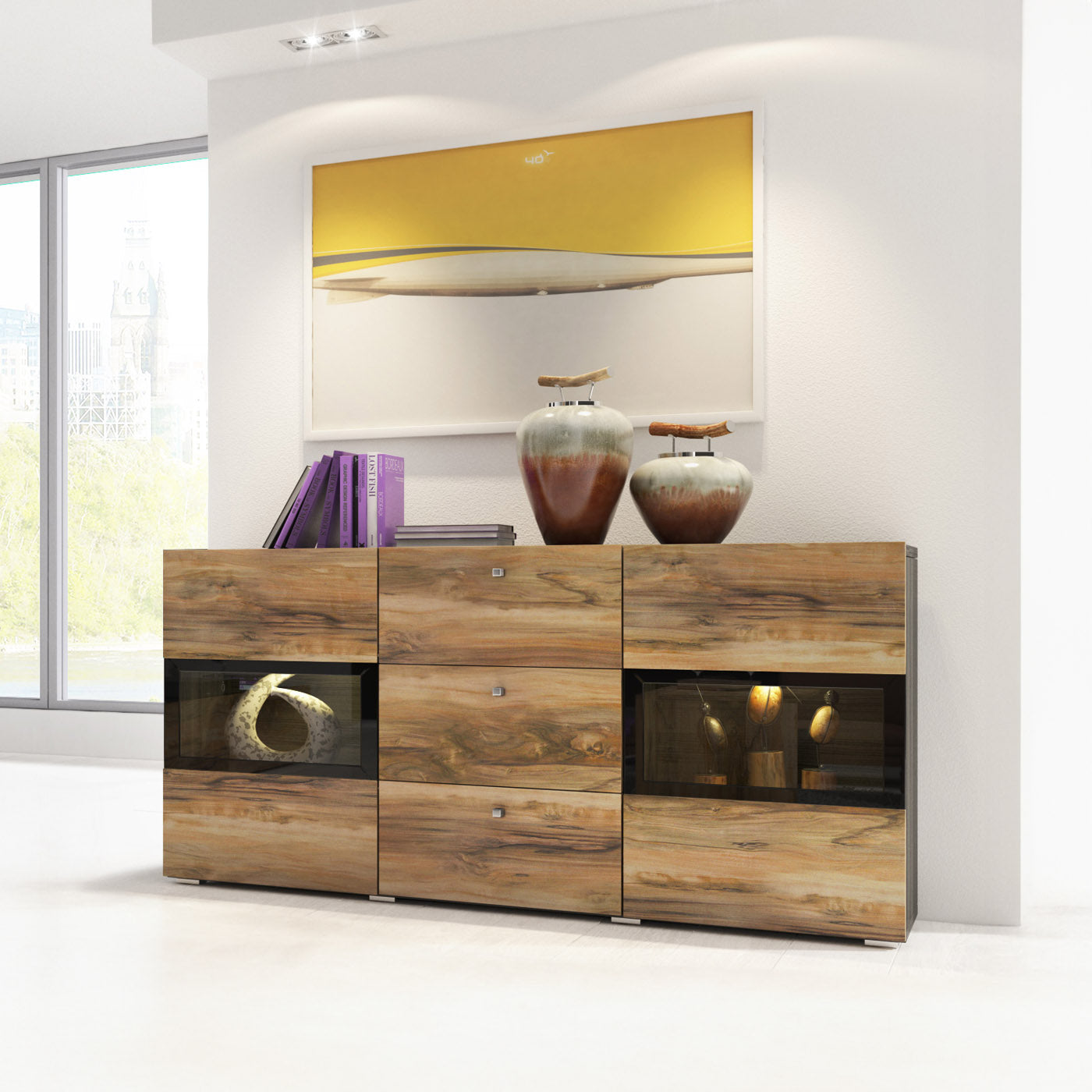 Kumode Barots 132/39/70 cm satīna nussbaum/melns/touchwood - N1 Home