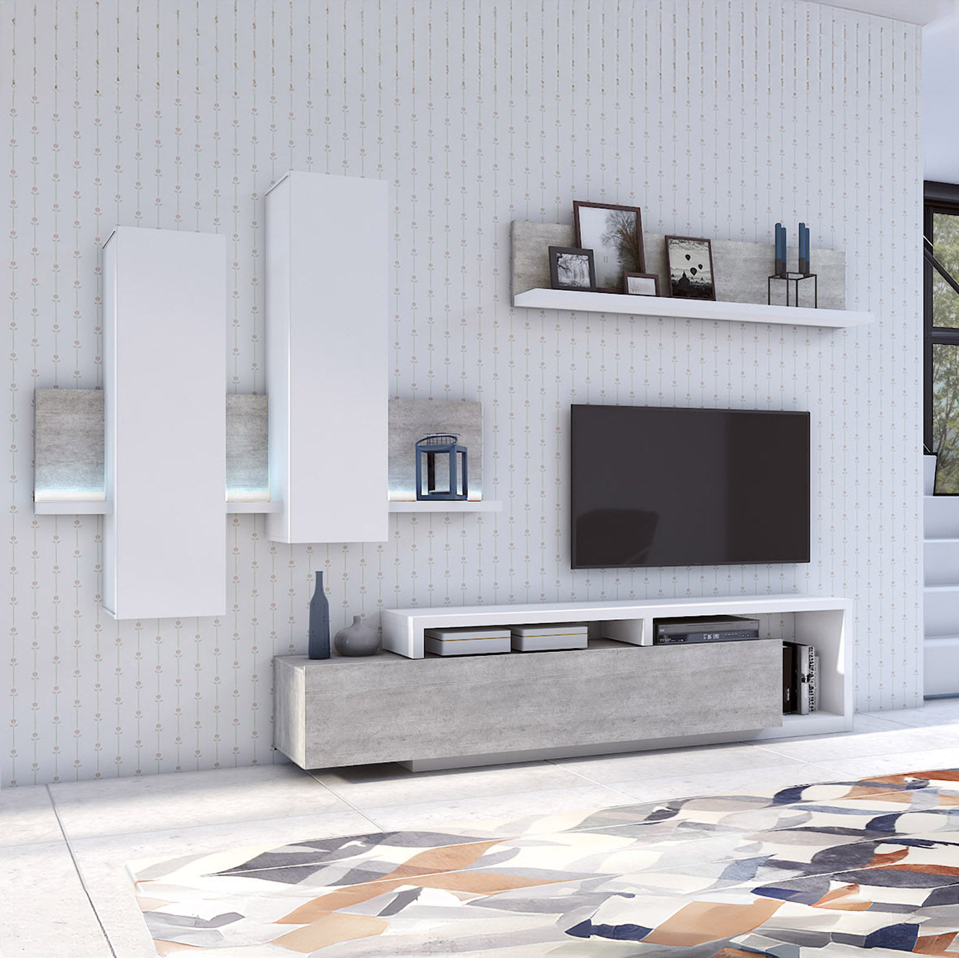 Sienas bloks Botes 219+/52/200 cm balts/betons Kolorādo