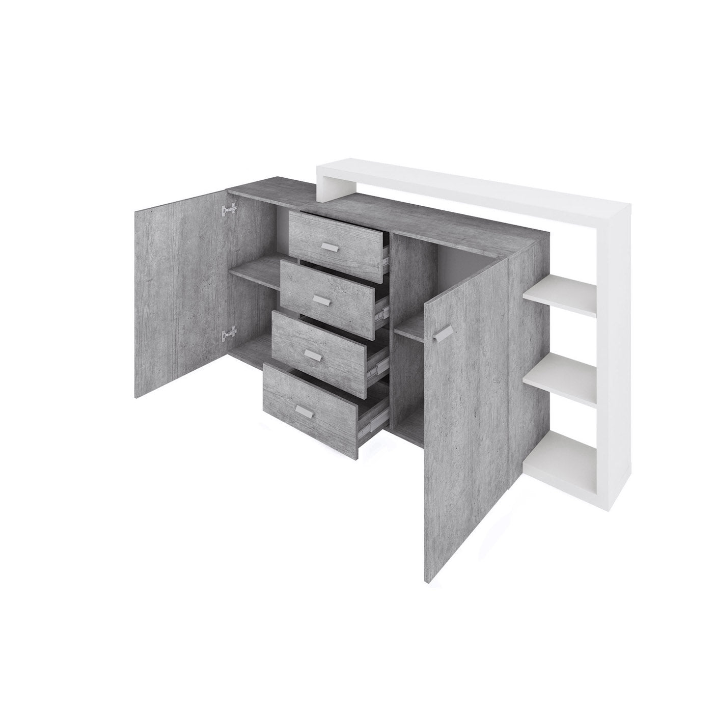 Kumode Botas 180/98/37 cm balts/betons Kolorādo - N1 Home