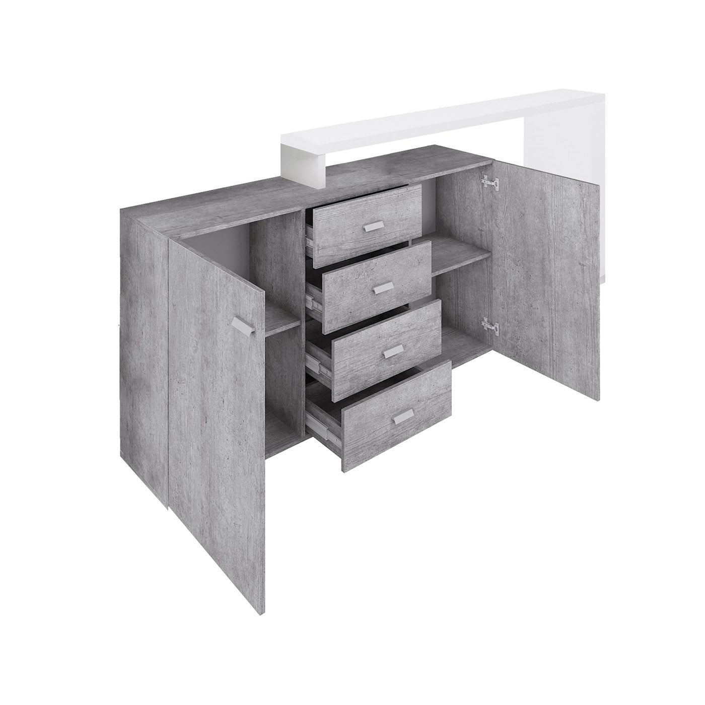 Kumode Botas 180/98/37 cm balts/betons Kolorādo - N1 Home