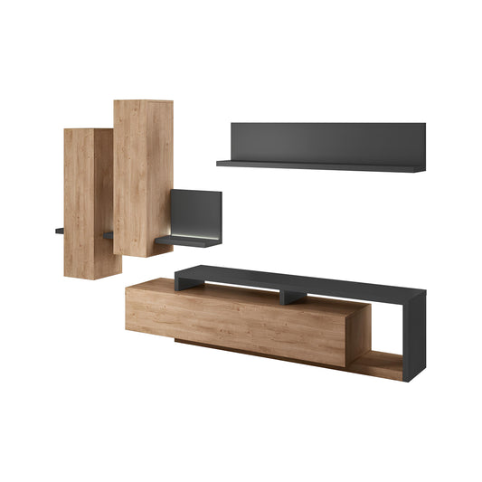 Sienas bloks Botes 219+/52/200 cm antracīts/ribbeka ozols