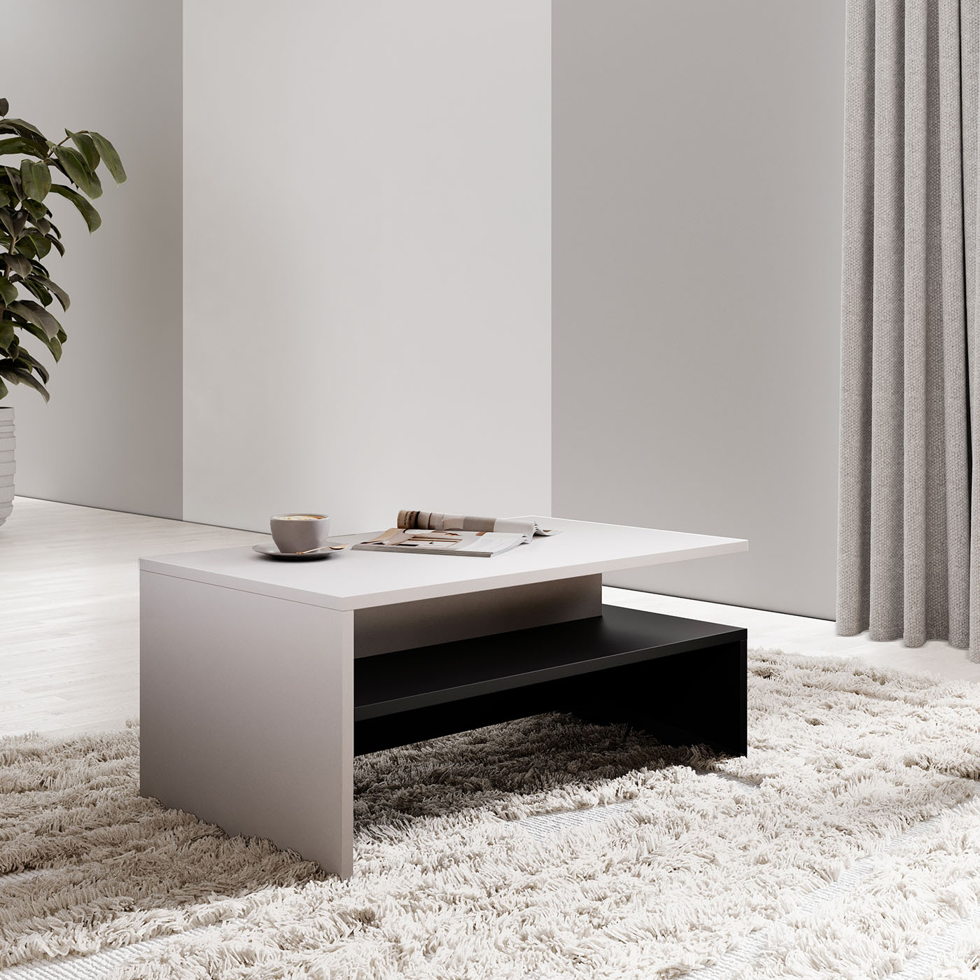 Kafijas galds Barots 100/60/45 cm balts/melns - N1 Home