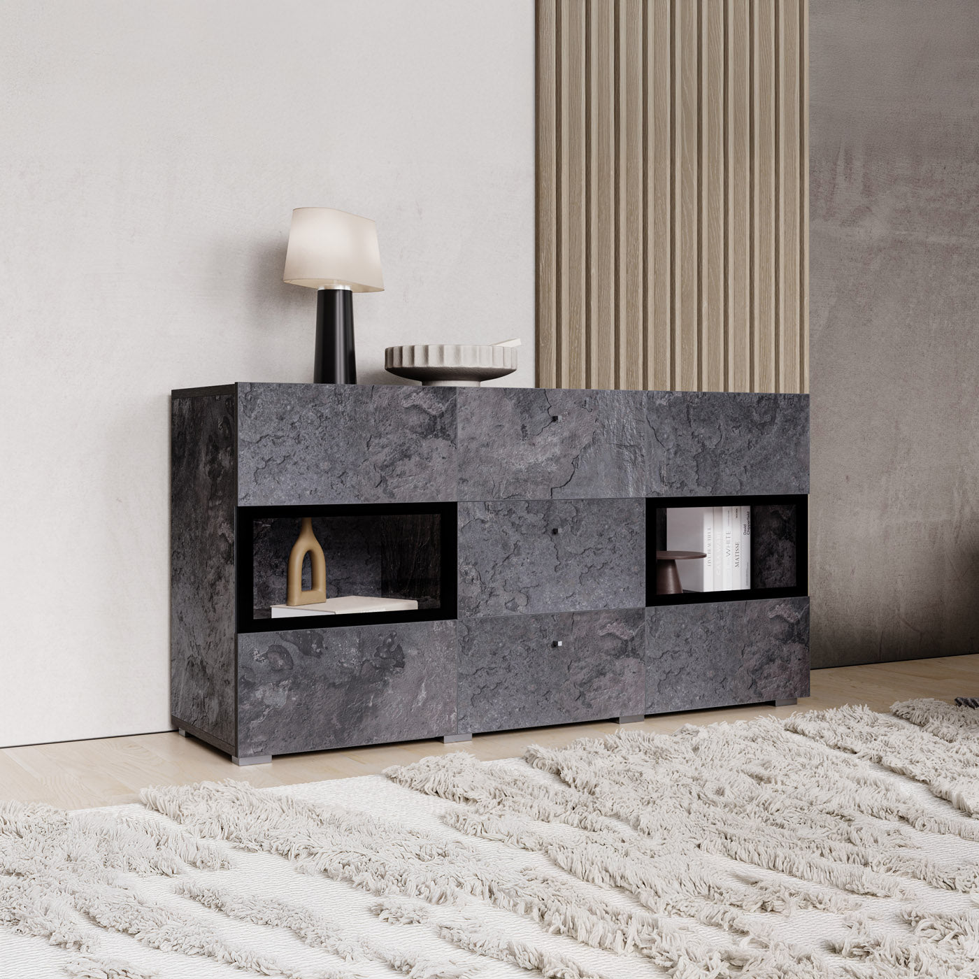 Kumode Barots 132/39/70 cm šīferis/melns - N1 Home