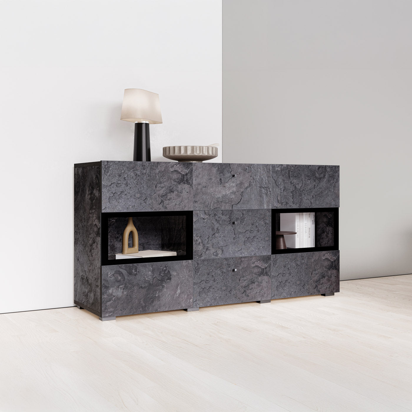 Kumode Barots 132/39/70 cm šīferis/melns - N1 Home