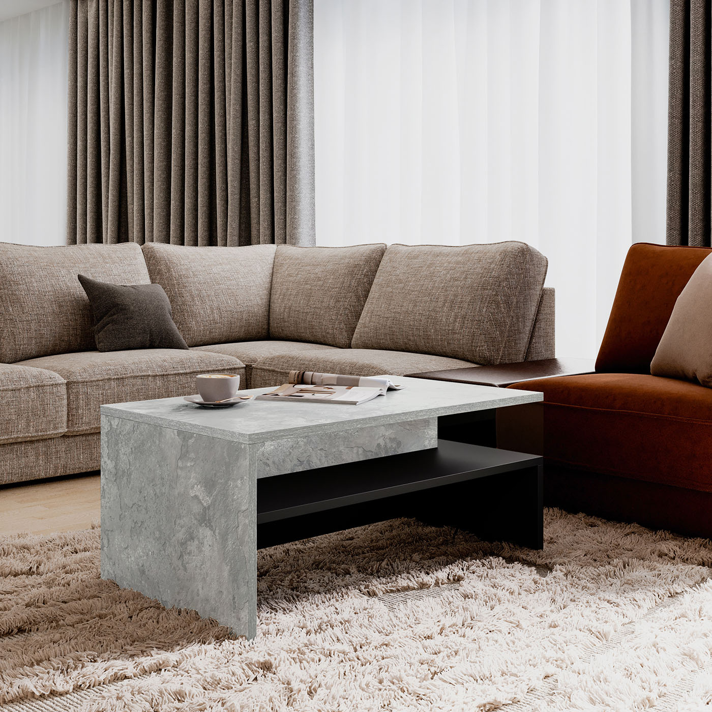 Kafijas galds Barots 100/60/45 cm betons/melns - N1 Home