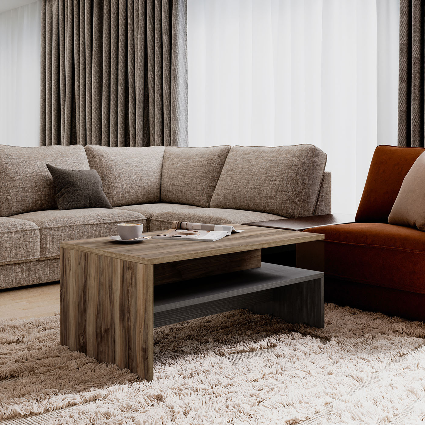 Kafijas galds Barots 100/60/45 cm satīna nussbaum/melns/touchwood - N1 Home