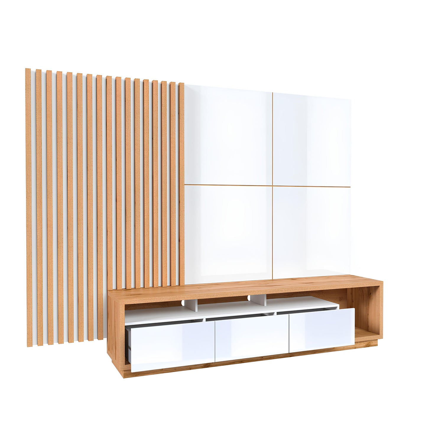 Sienas bloks Celija 215/196/45 cm balts/Votan ozols - N1 Home