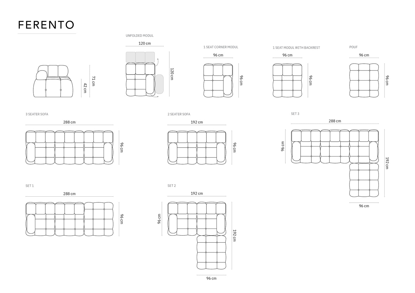 Dīvāns  Cosmopolitan Design Ferento 192x96x71 rozā - N1 Home