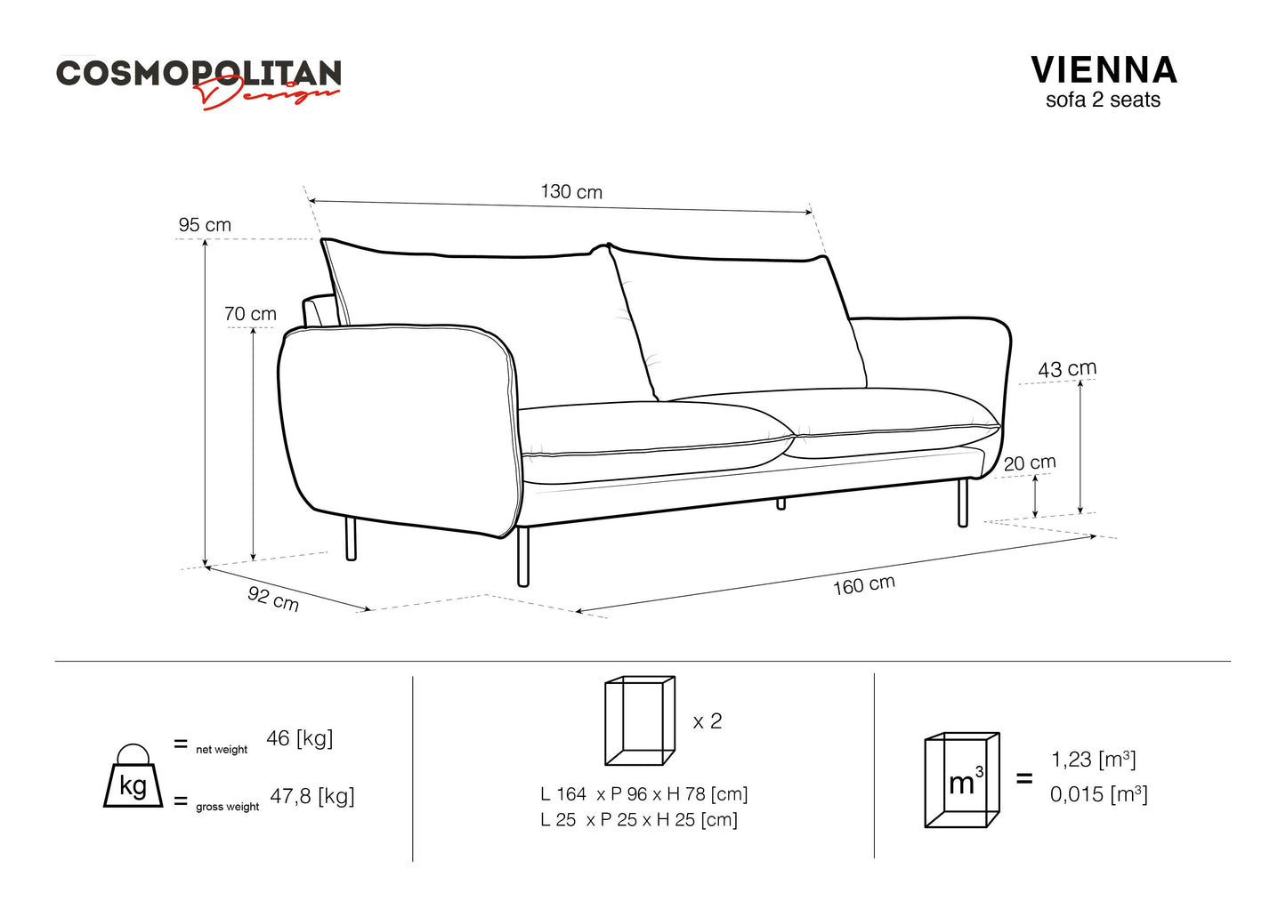 Dīvāns  Cosmopolitan Design Vienna 200x92x95 cm melns - N1 Home