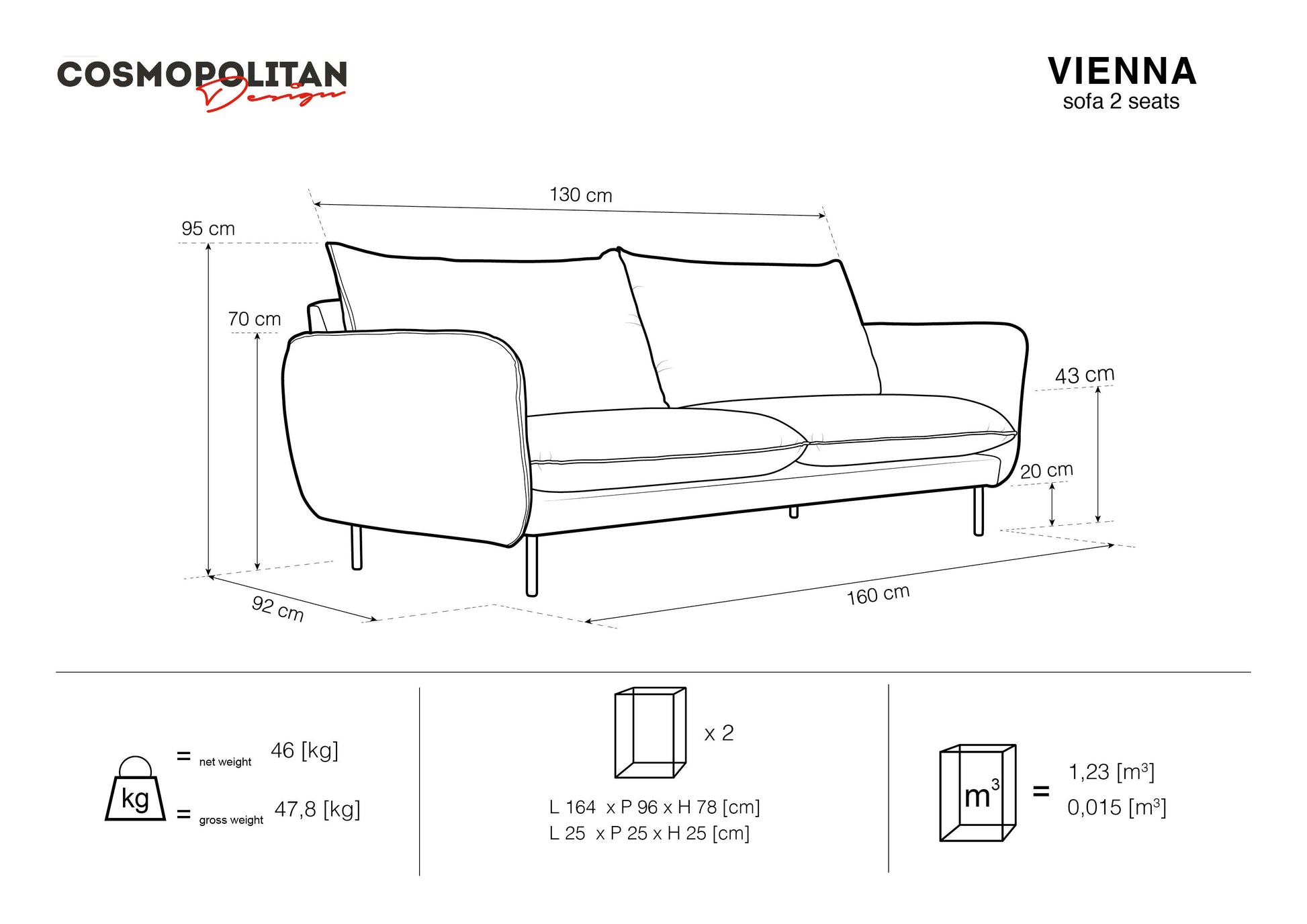 Dīvāns Cosmopolitan Design  Vienna 200x92x95 cm tumši zils - N1 Home