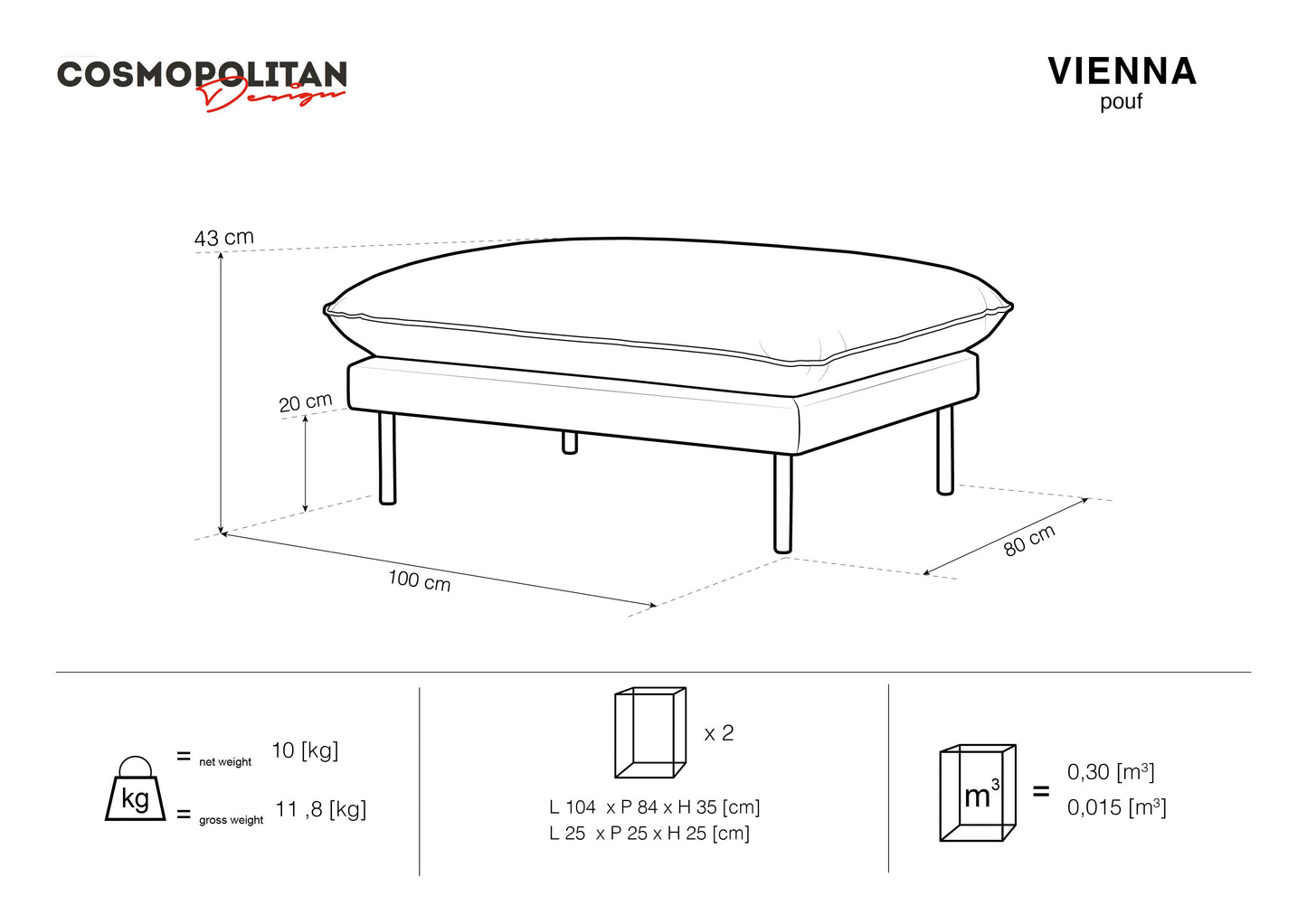 Sols Cosmopolitan Design Vienna 100x80x43 cm rubīns - N1 Home