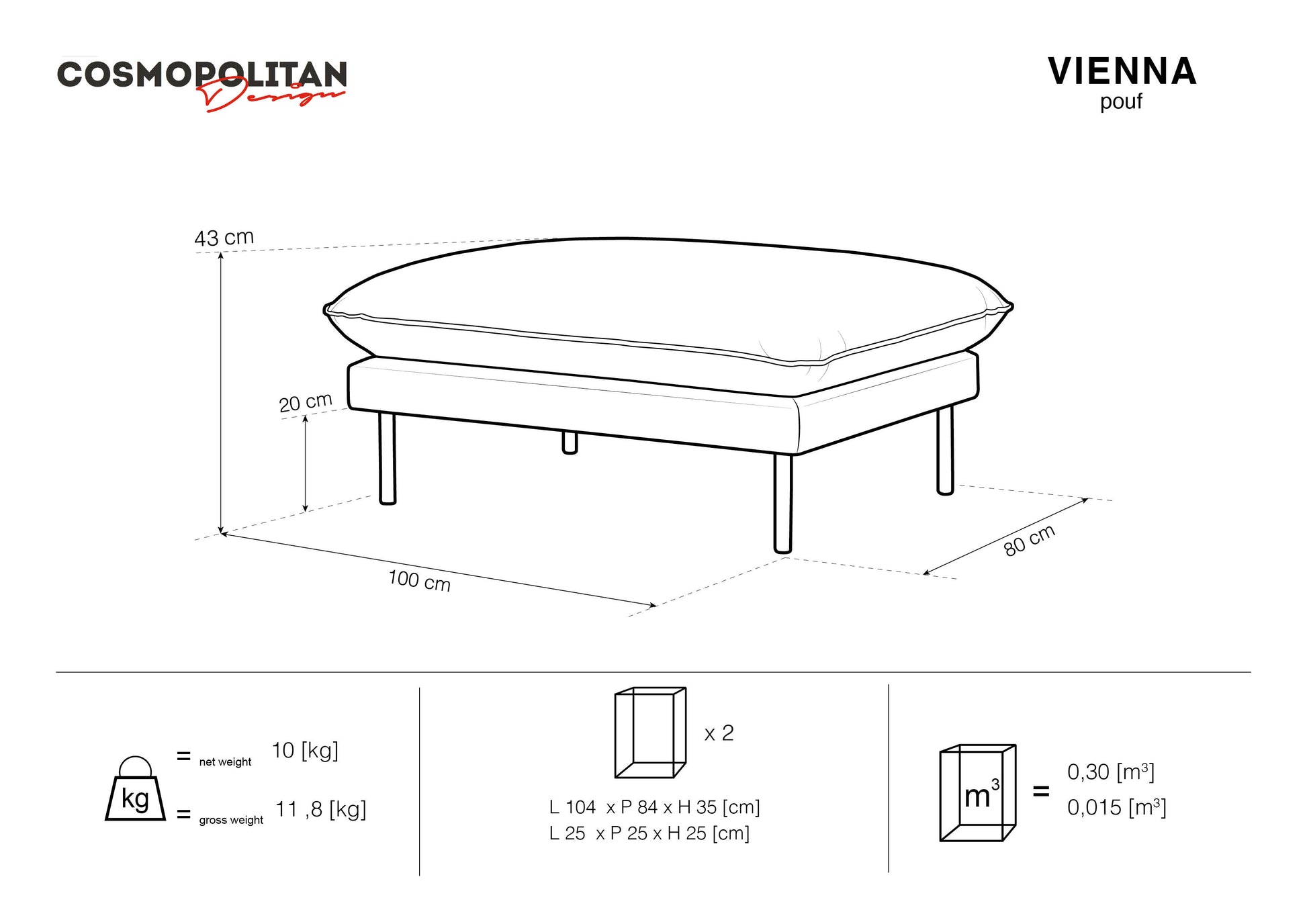 Sols Cosmopolitan Design Vienna 100x80x43 cm rubīns - N1 Home