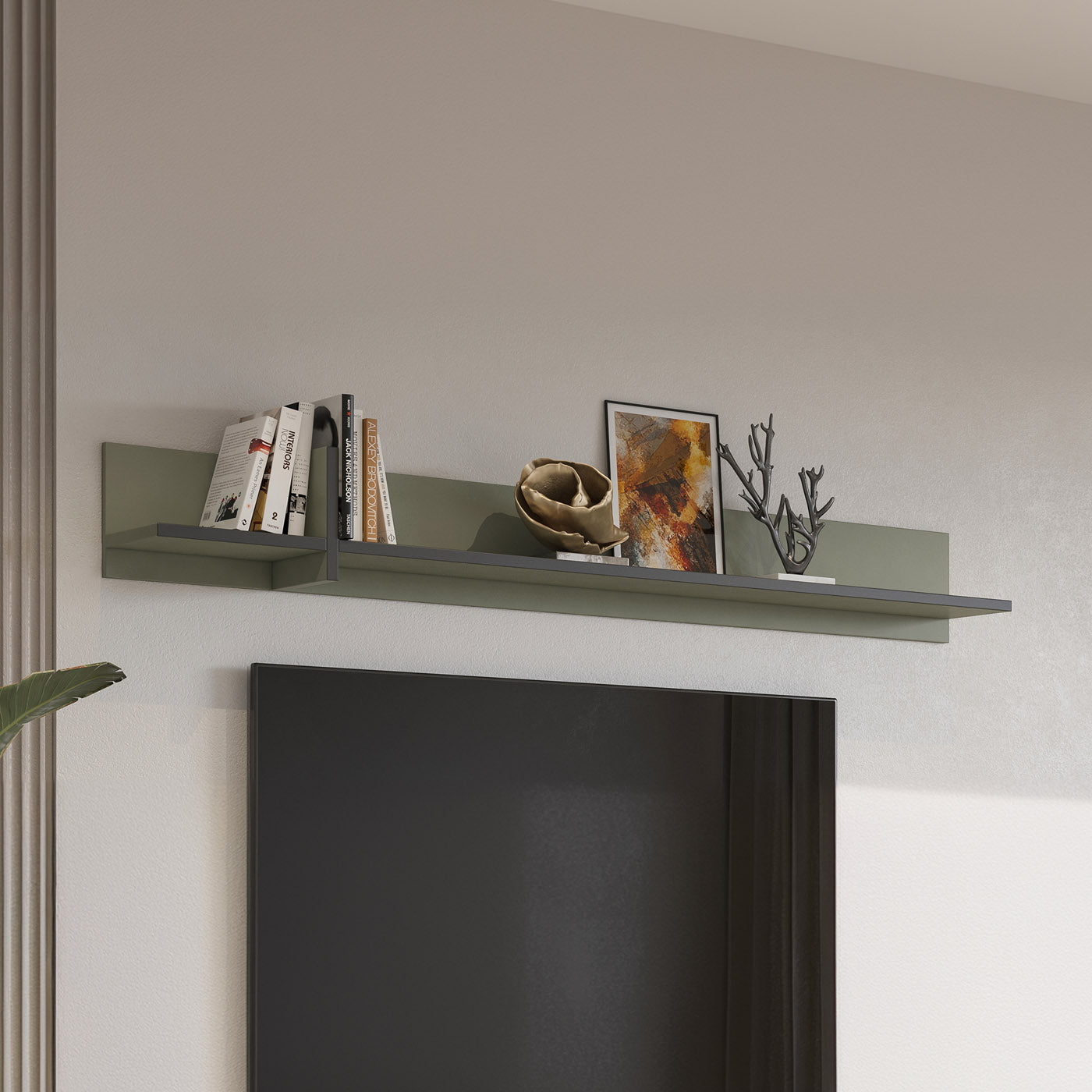 Sienas plaukts Krosit kolekcija 180/23/23 cm zaļs/melns - N1 Home