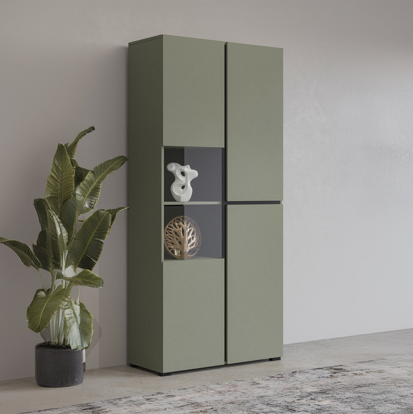 Vitrīnas skapis Krosit kolekcija 79/183/40 cm zaļs/melns - N1 Home