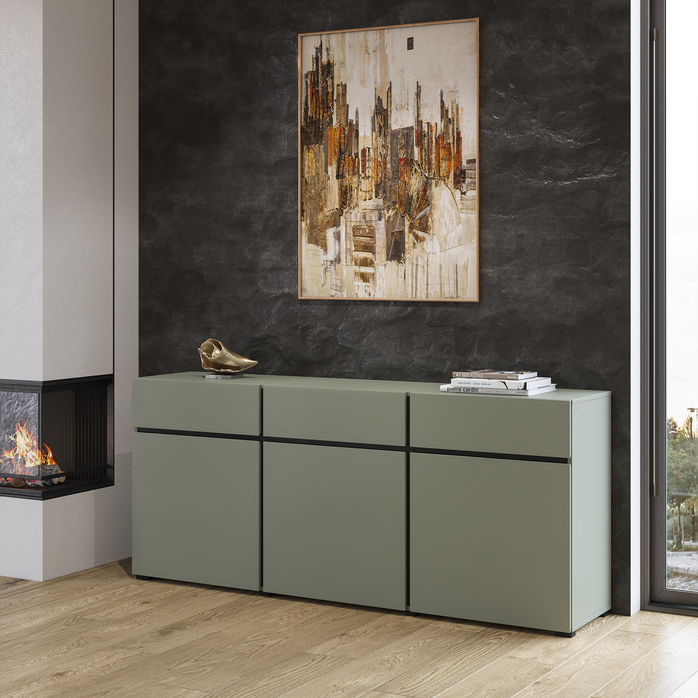 Kumode Krosit kolekcija 180/78/40 cm zaļs/melns - N1 Home