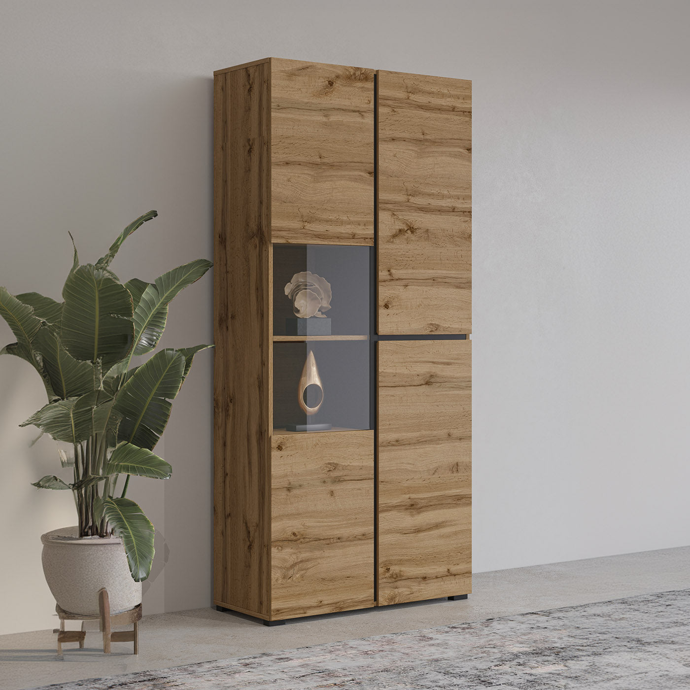 Vitrīnas skapis Krosit kolekcija 79/183/40 cm Votan ozols - N1 Home