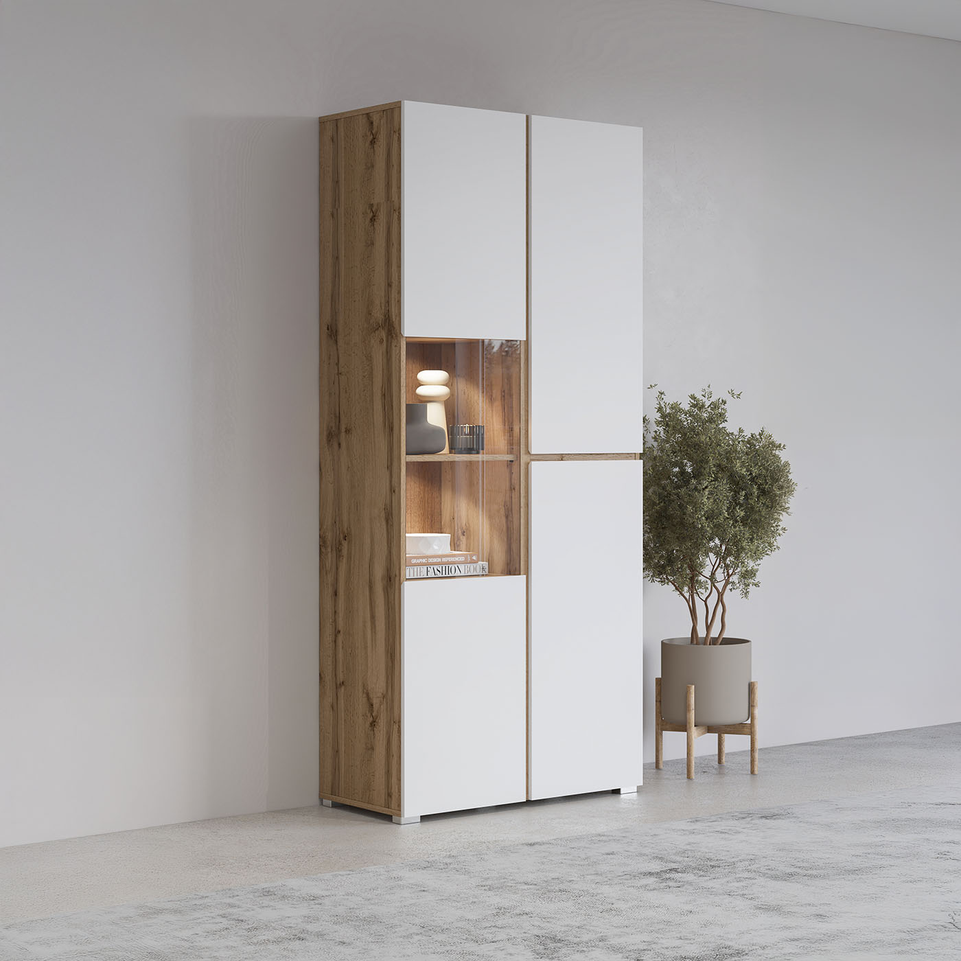 Vitrīnas skapis Krosit kolekcija 79/183/40 cm Votan ozols/balts - N1 Home