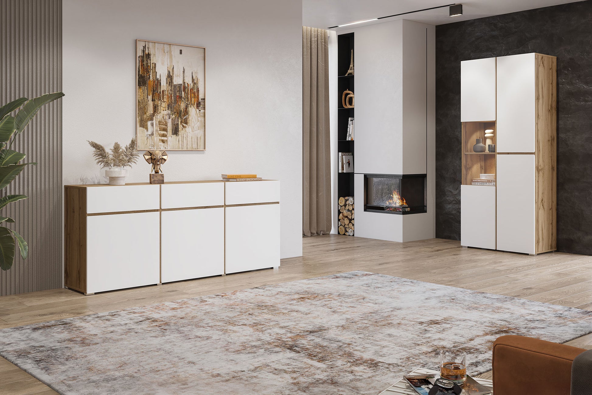 Kumode Krosit kolekcija 119/139/40 cm Votan ozols/balts - N1 Home