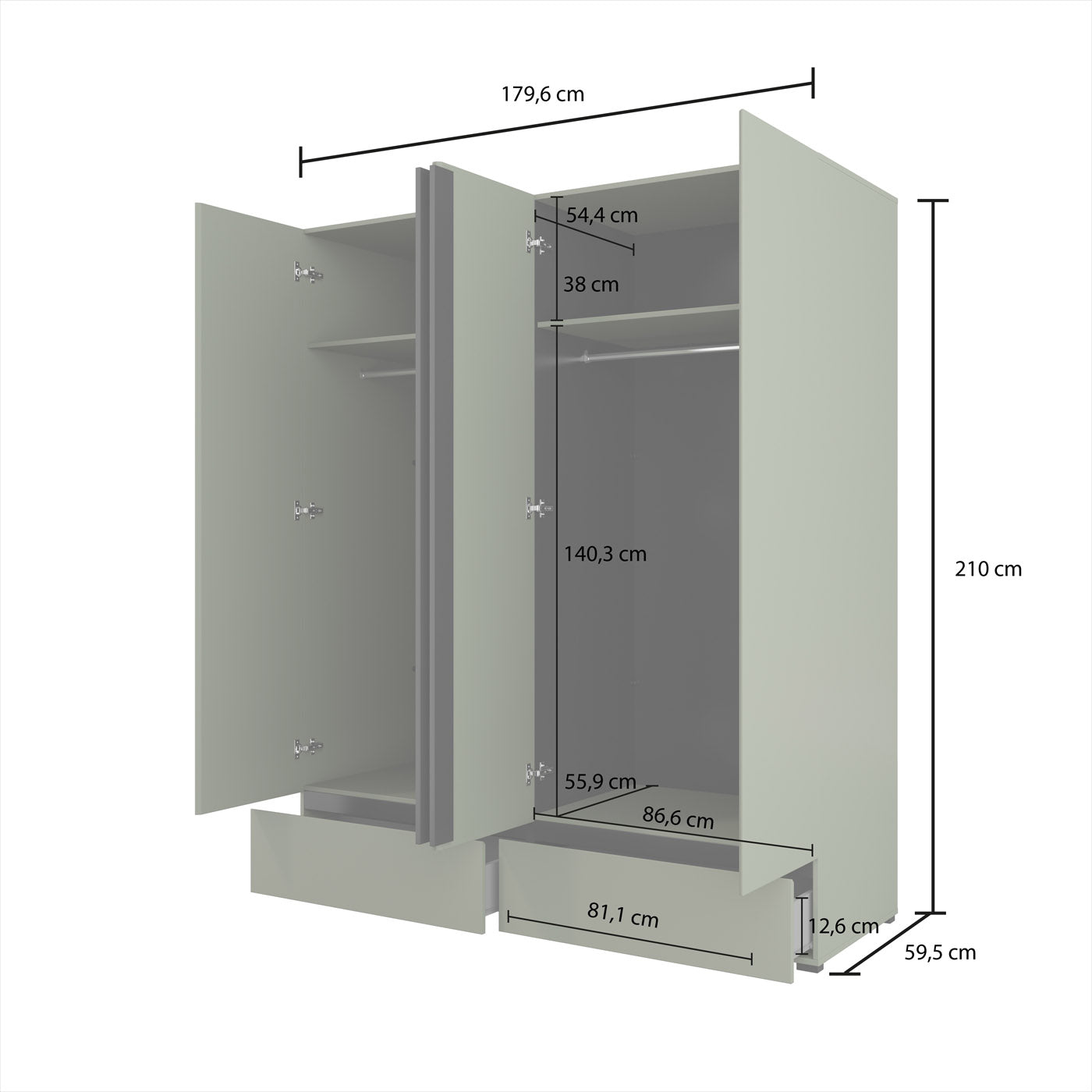 Skapis Krosit kolekcija 89;180/210/60 cm zaļs/melns - N1 Home