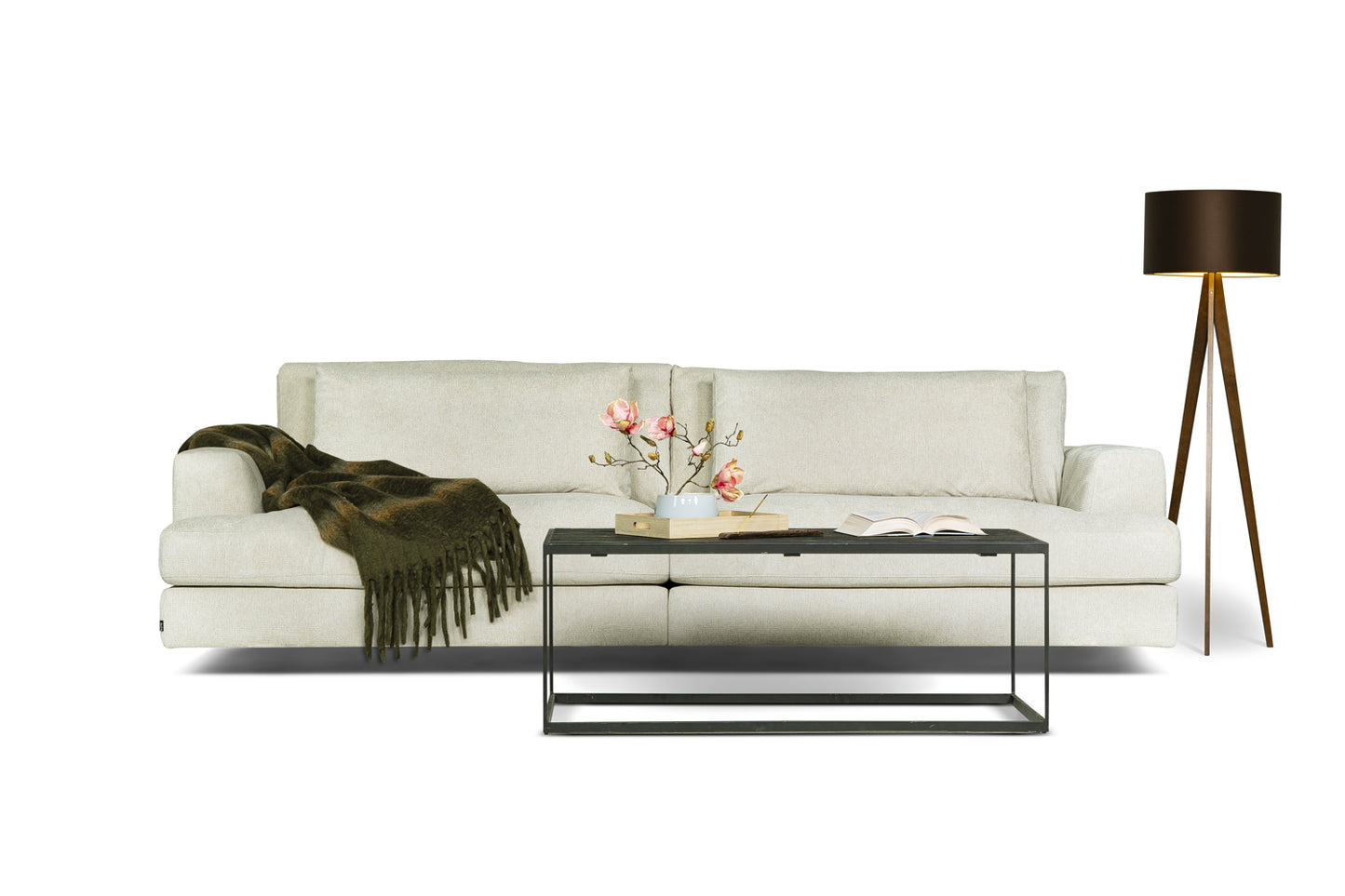 Dīvāns Casa 284/120/81 cm krēms, tumši zaļs - N1 Home