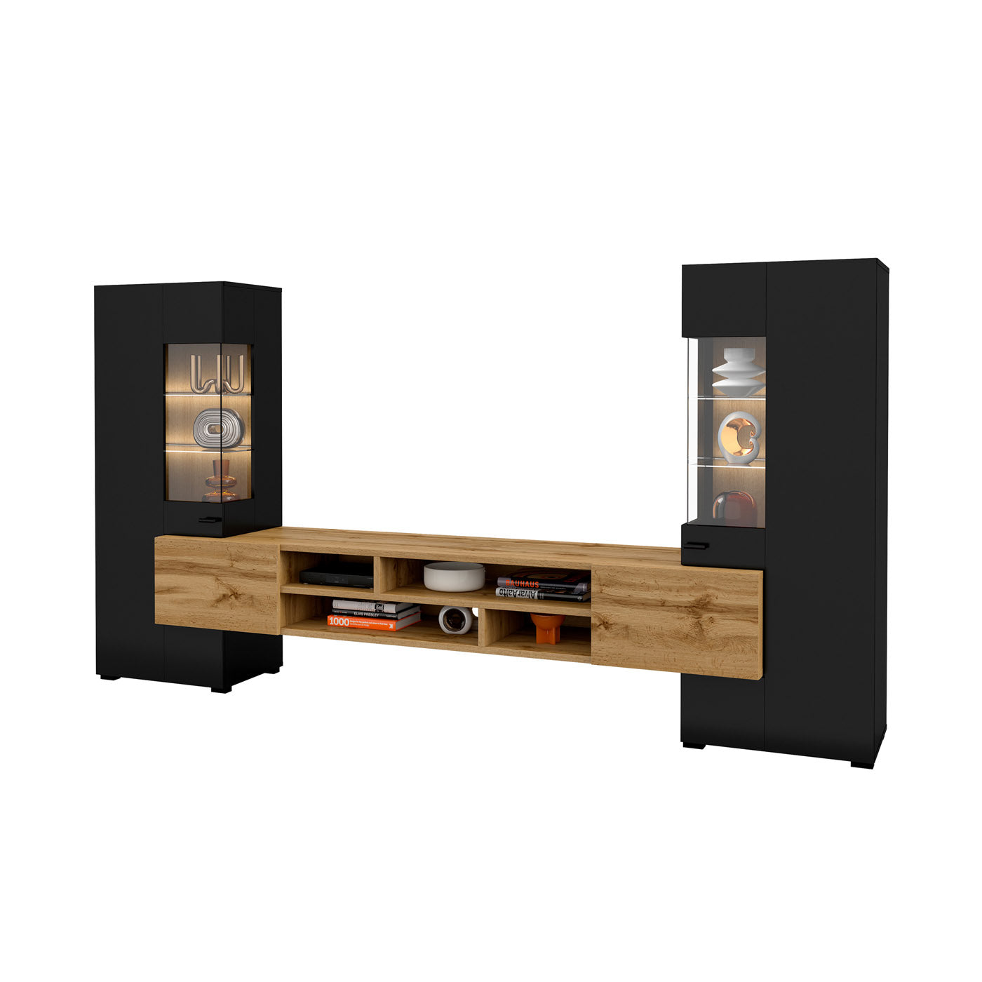 Sienas bloks Cobas 270/143/45 cm melns oniks/votan ozols - N1 Home