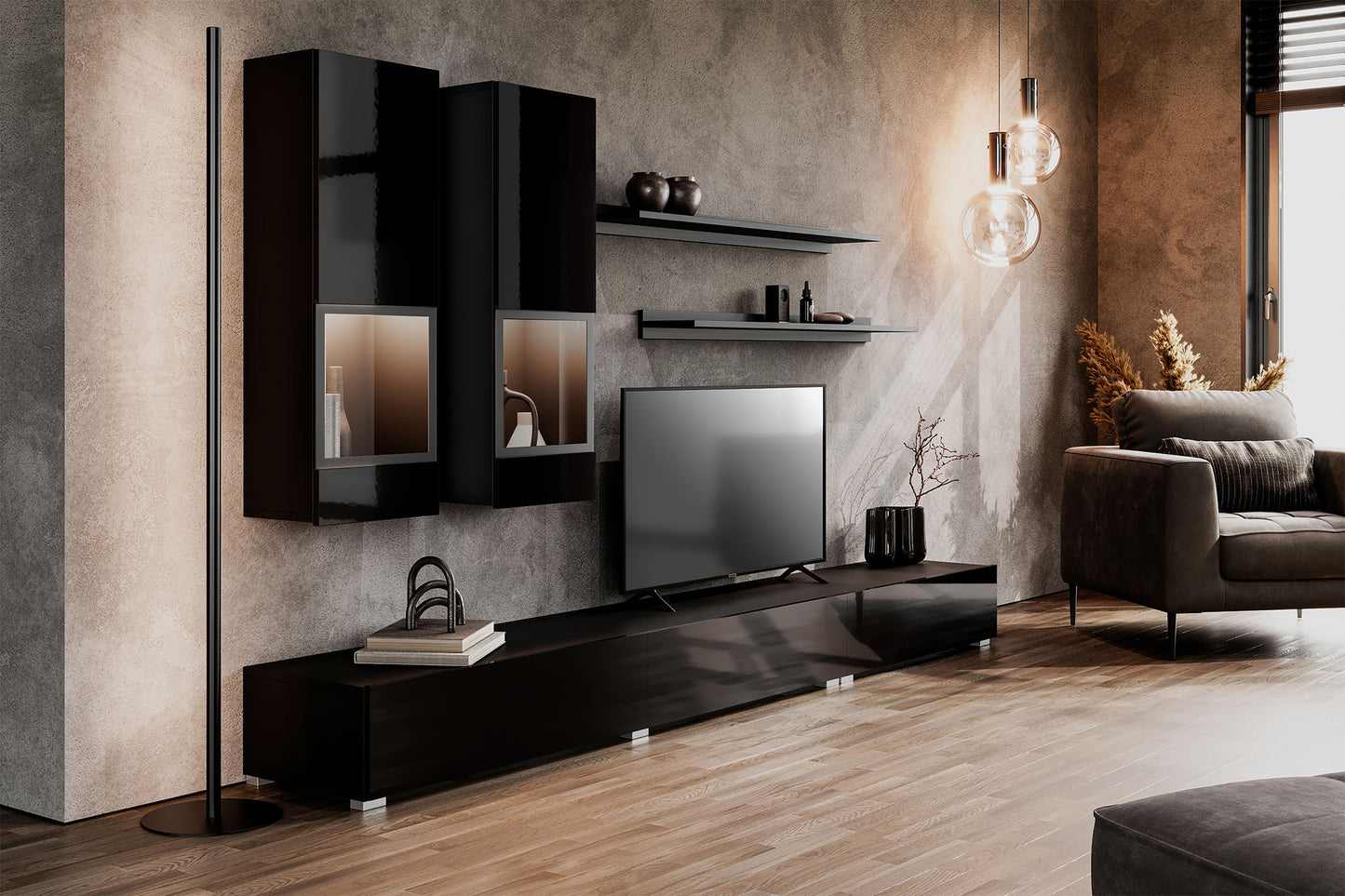 Sienas bloks Greece 270/41 cm melns spīdums/melns supermatēts - N1 Home