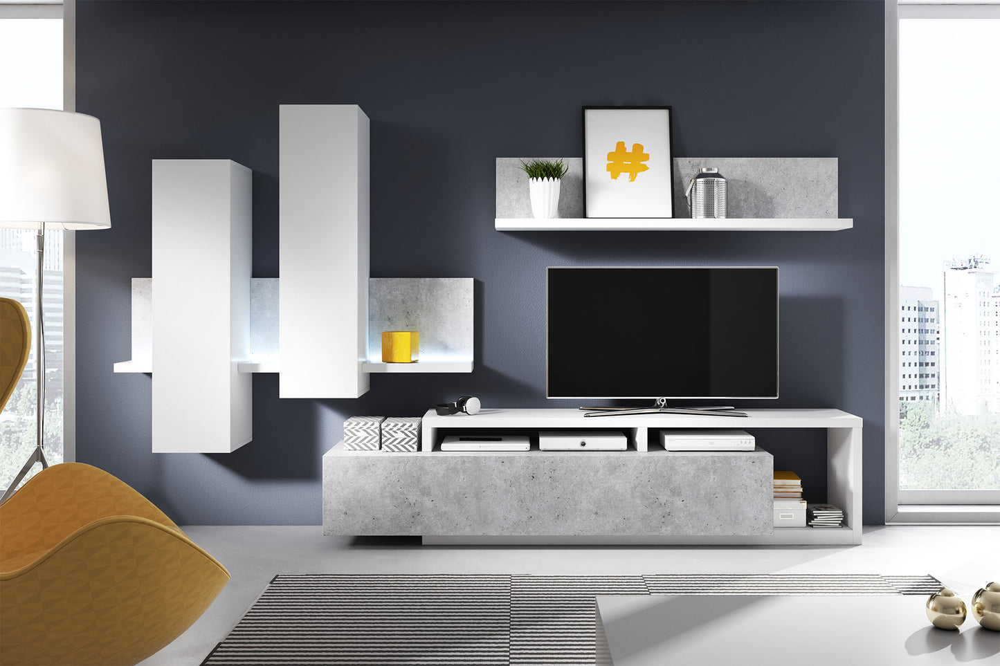 Sienas bloks Botes 219+/52/200 cm balts/betons Kolorādo