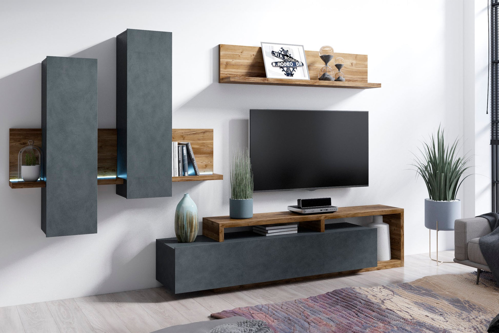 Sienas bloks Botes 219+/52/200 cm ābols/betons - N1 Home