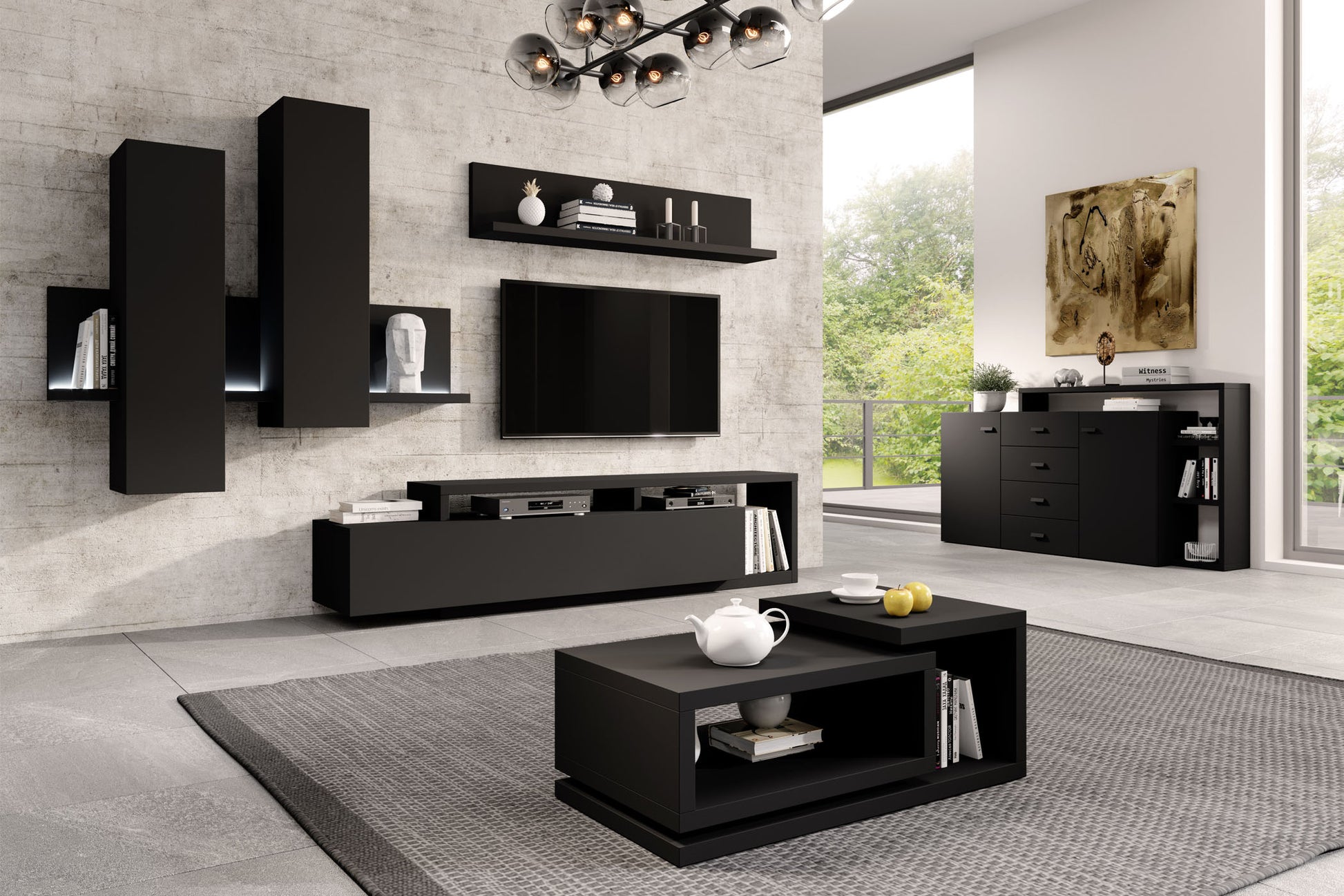 Sienas bloks Botes 219+/52/200 cm melns supermatēts - N1 Home