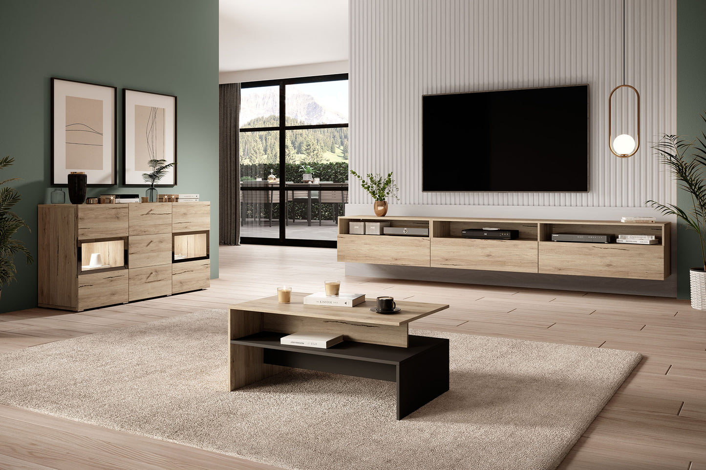 TV skapis Barots 270/41/42 cm San Remo gaišā ozola lamināts/melns