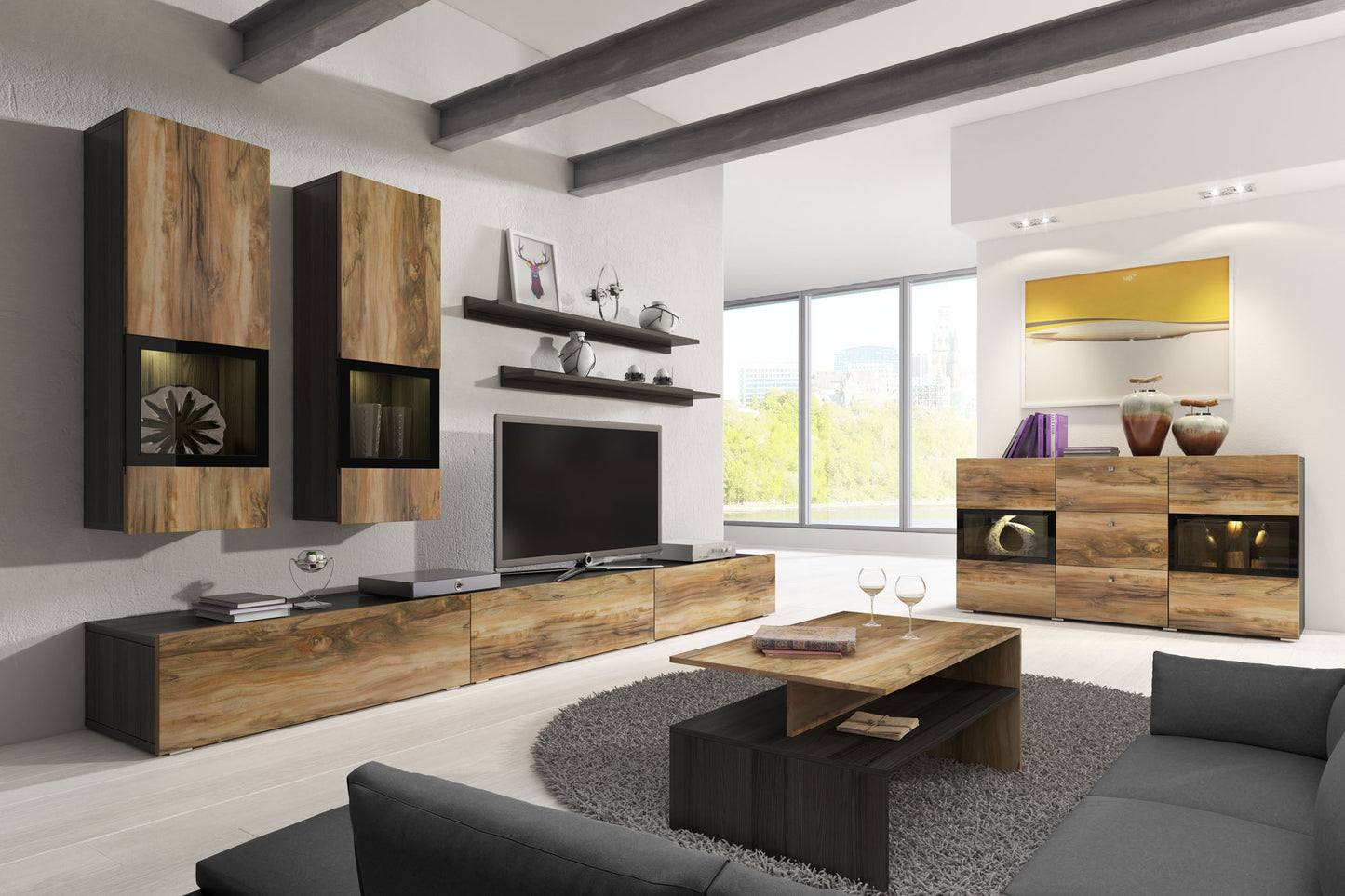 Sienas bloks Barots 270/41 cm Votan ozols/melns - N1 Home