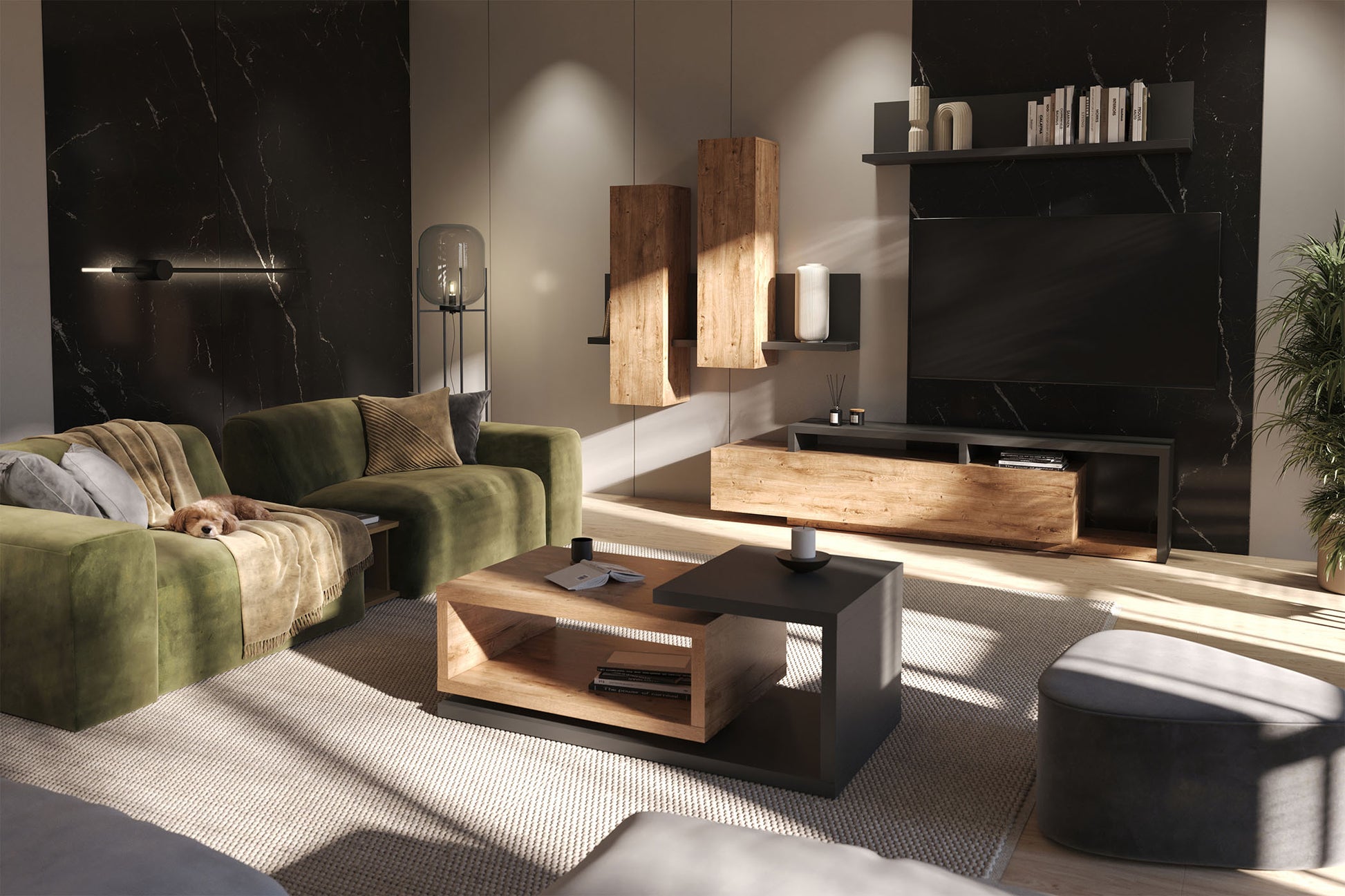 Kafijas galds Botas 120/60/40 cm antracīts/ribbeka ozols - N1 Home