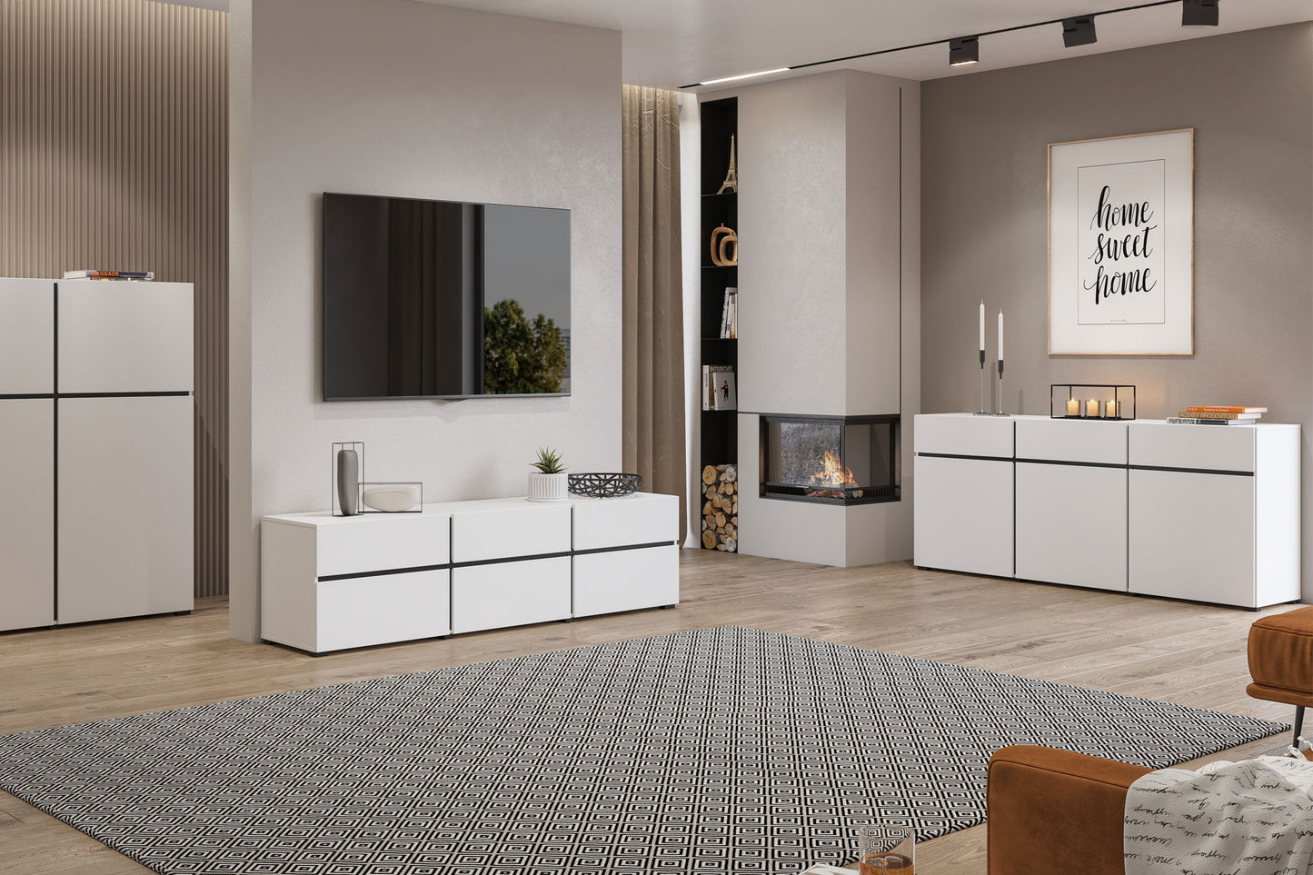 Kumode Krosit kolekcija 225/78/40 cm balts/melns - N1 Home