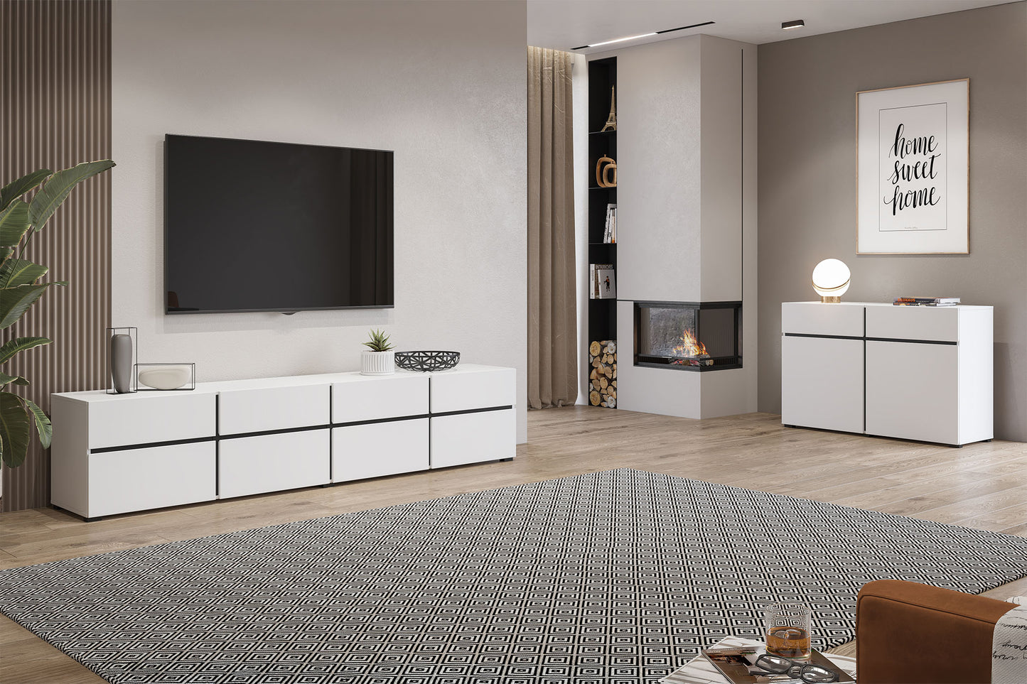 TV skapis Krosit kolekcija 180/40/48 cm melns/balts