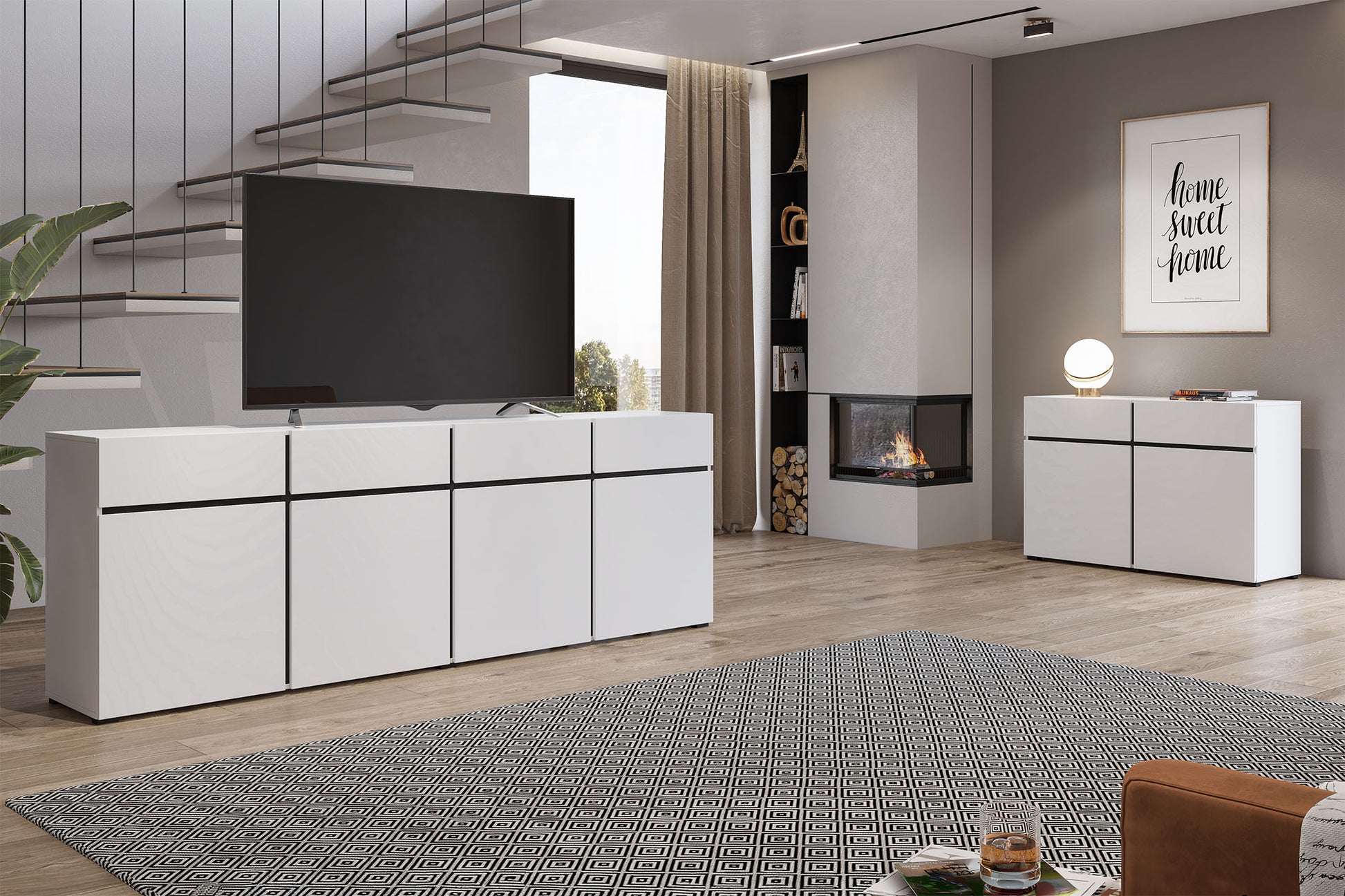 Kumode Krosit kolekcija 180/78/40 cm balts/melns - N1 Home