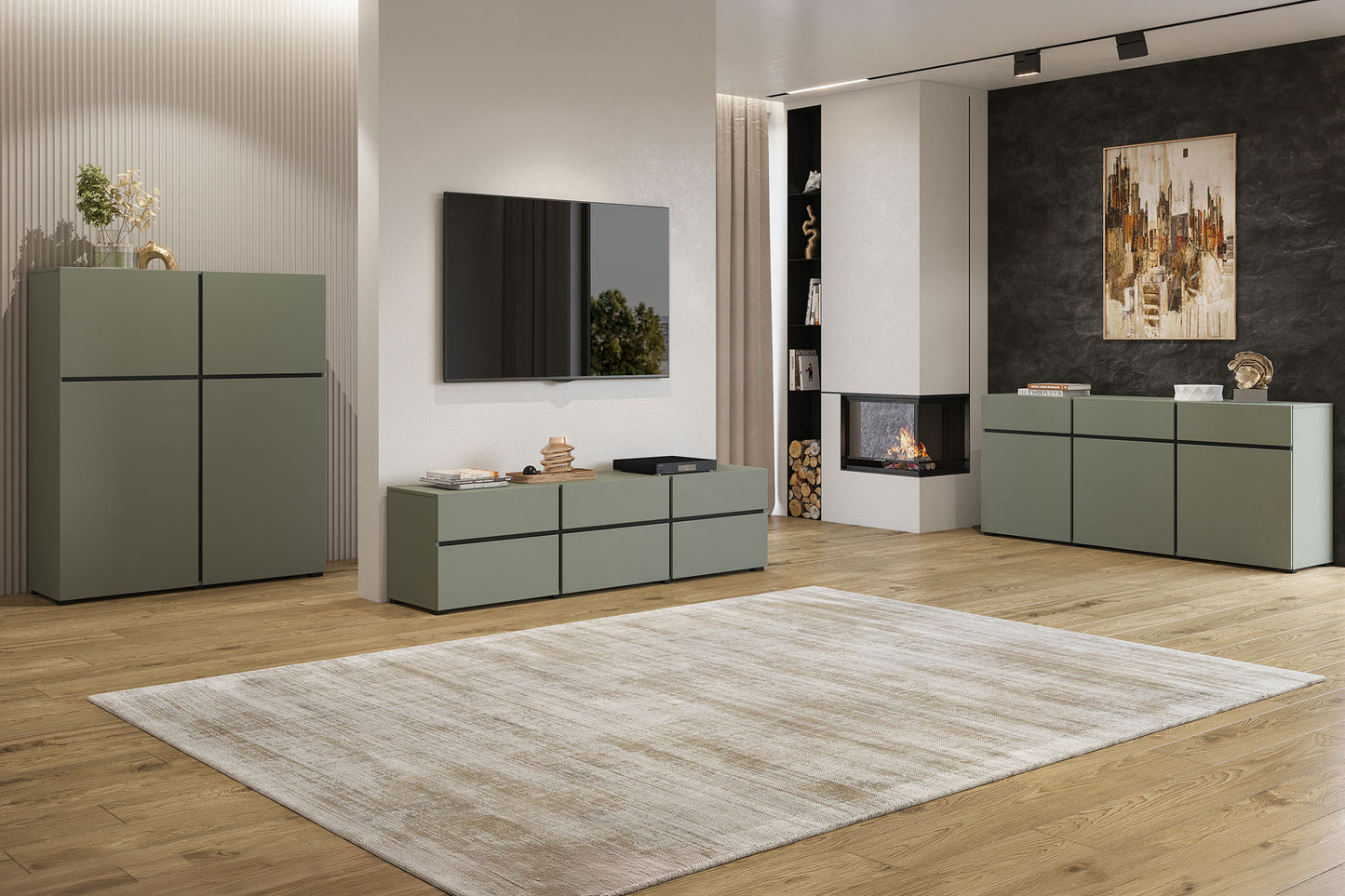 Kumode Krosit kolekcija 180/78/40 cm zaļs/melns - N1 Home